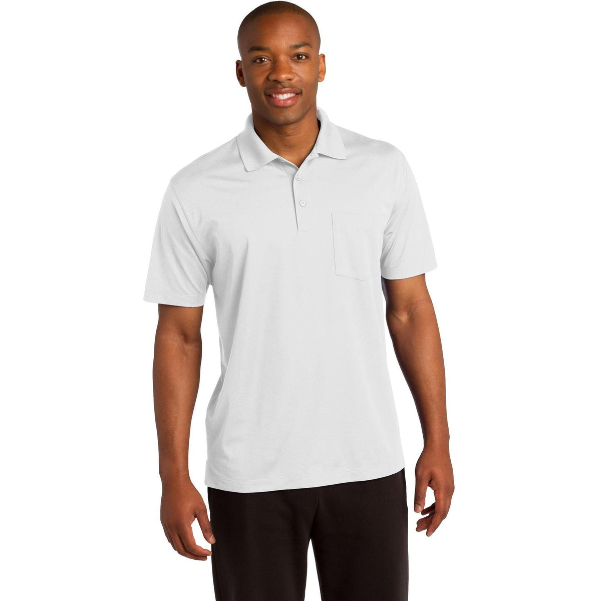 logo-left Sport-Tek Micropique Sport-Wick Pocket Polo-Regular-Sport-Tek-White-S-Thread Logic