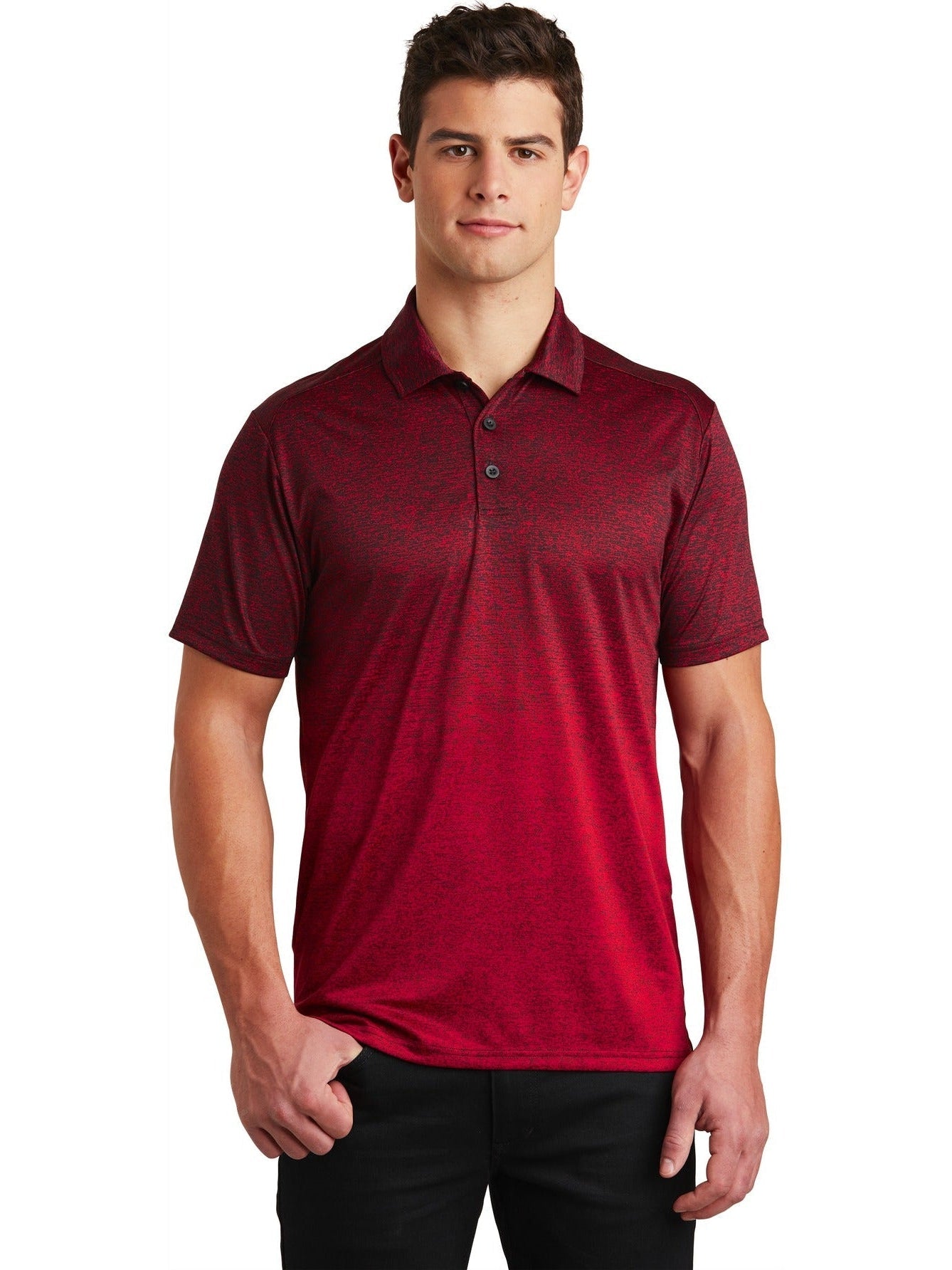 Sport-Tek Ombre Heather Polo-Regular-Sport-Tek-Deep Red/Black-XS-Thread Logic