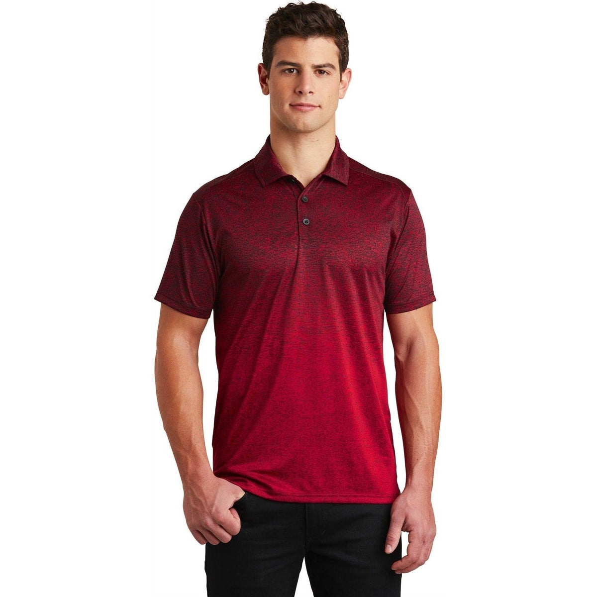 no-logo Sport-Tek Ombre Heather Polo-Regular-Sport-Tek-Deep Red/Black-XS-Thread Logic