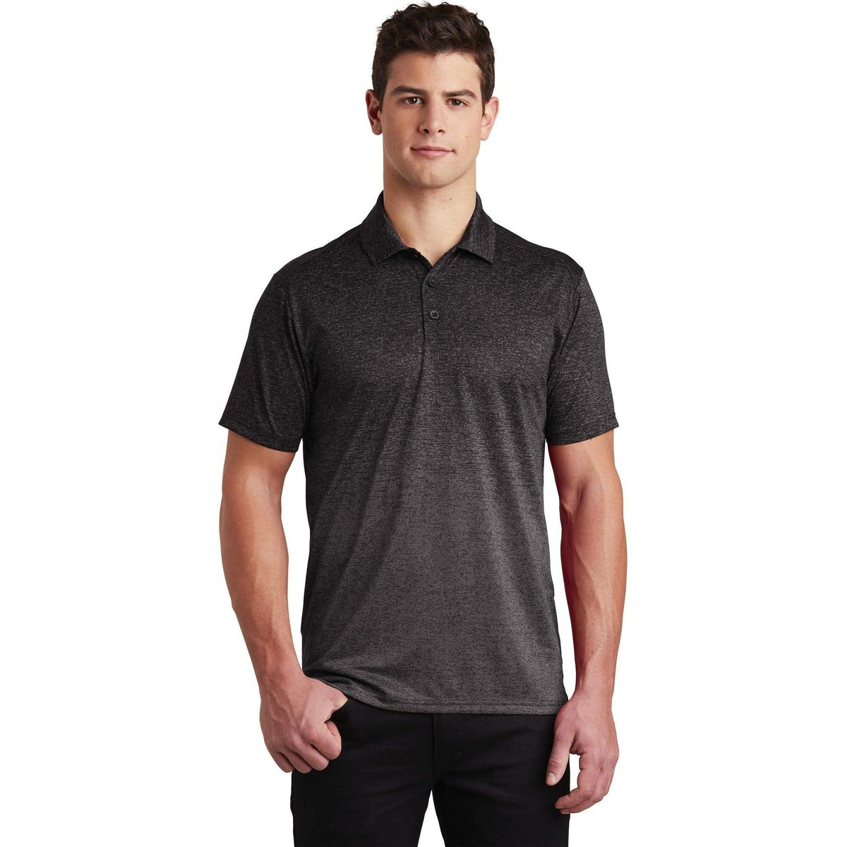 no-logo Sport-Tek Ombre Heather Polo-Regular-Sport-Tek-Iron Grey/Black-XS-Thread Logic