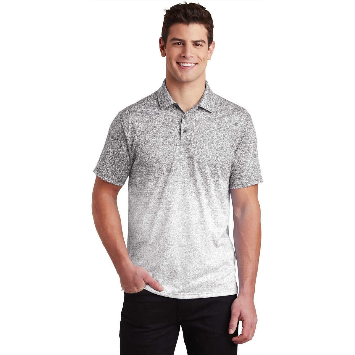 no-logo Sport-Tek Ombre Heather Polo-Regular-Sport-Tek-White/Graphite-XS-Thread Logic