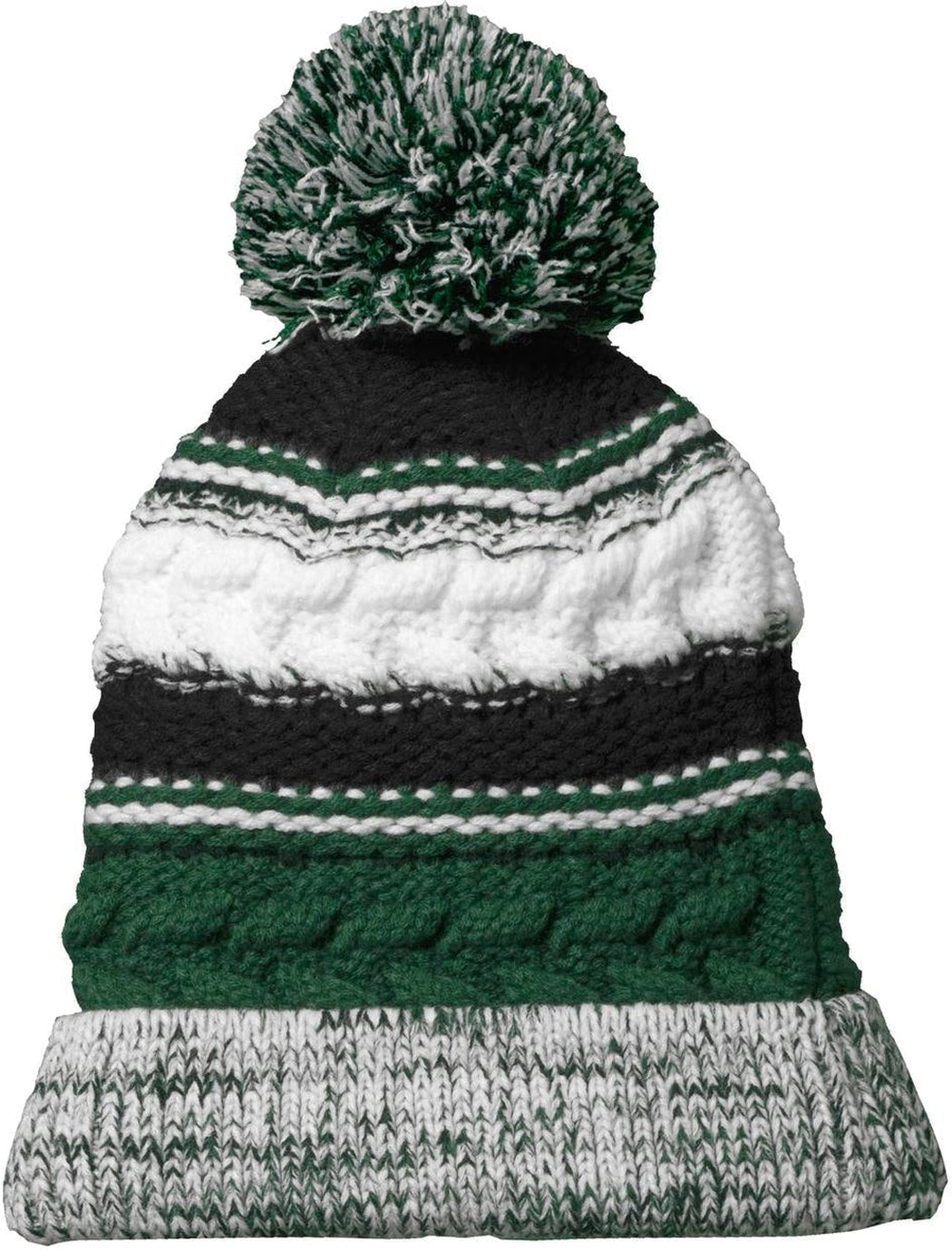 Sport-Tek Pom Pom Team Beanie-Regular-Sport-Tek-Forest Green/Black/White-OSFA-Thread Logic