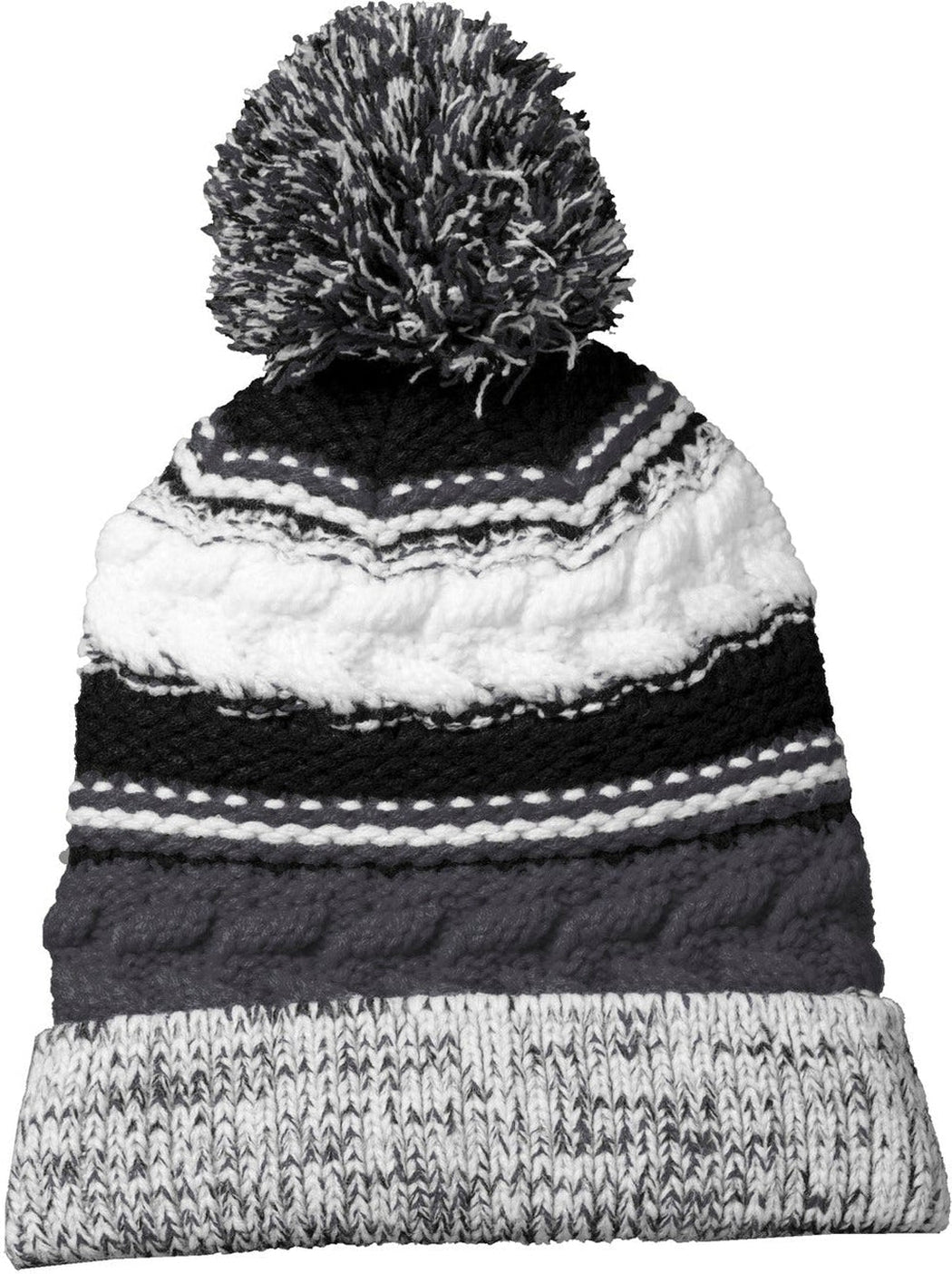 Sport-Tek Pom Pom Team Beanie-Regular-Sport-Tek-Iron Grey/Black/White-OSFA-Thread Logic