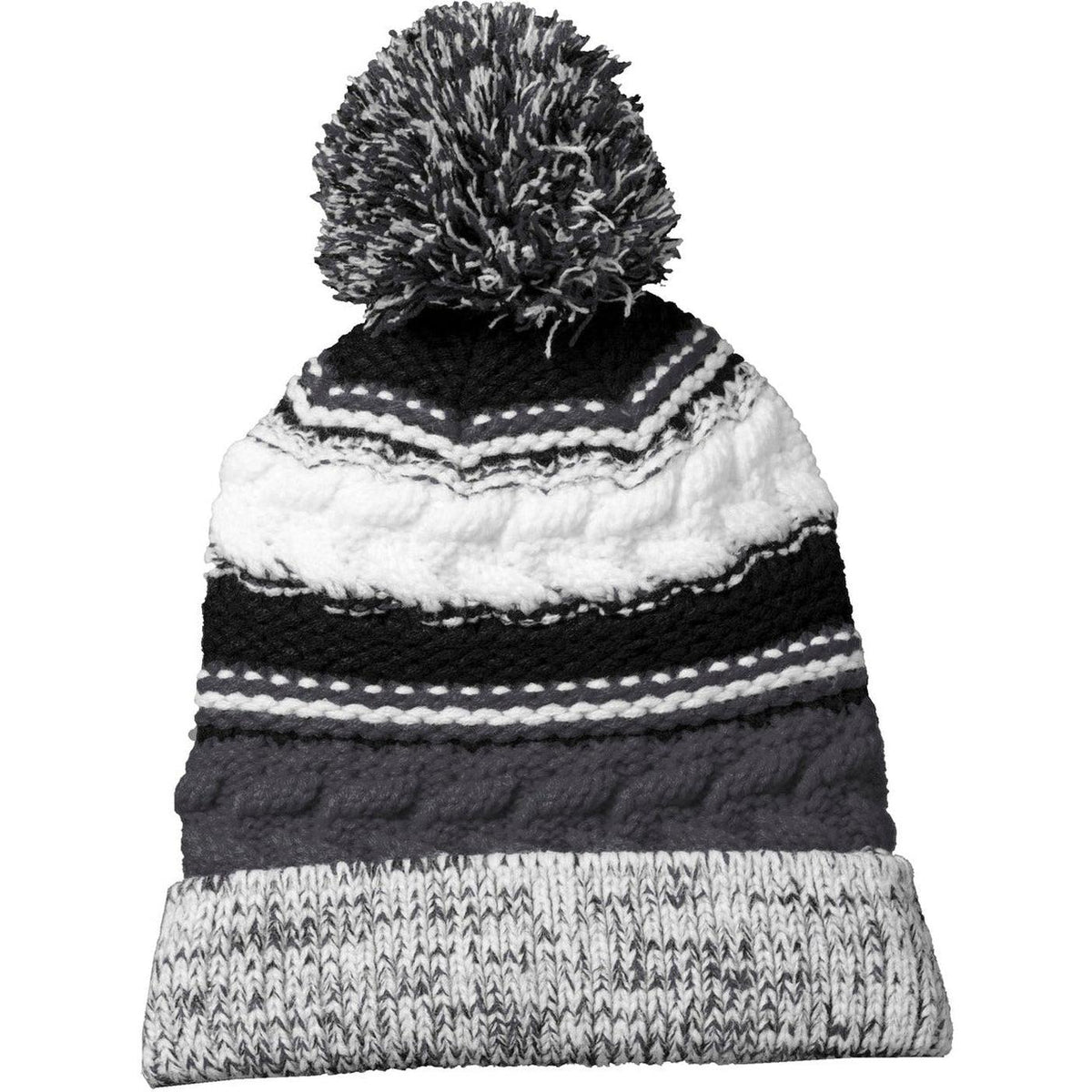 no-logo Sport-Tek Pom Pom Team Beanie-Regular-Sport-Tek-Iron Grey/Black/White-OSFA-Thread Logic