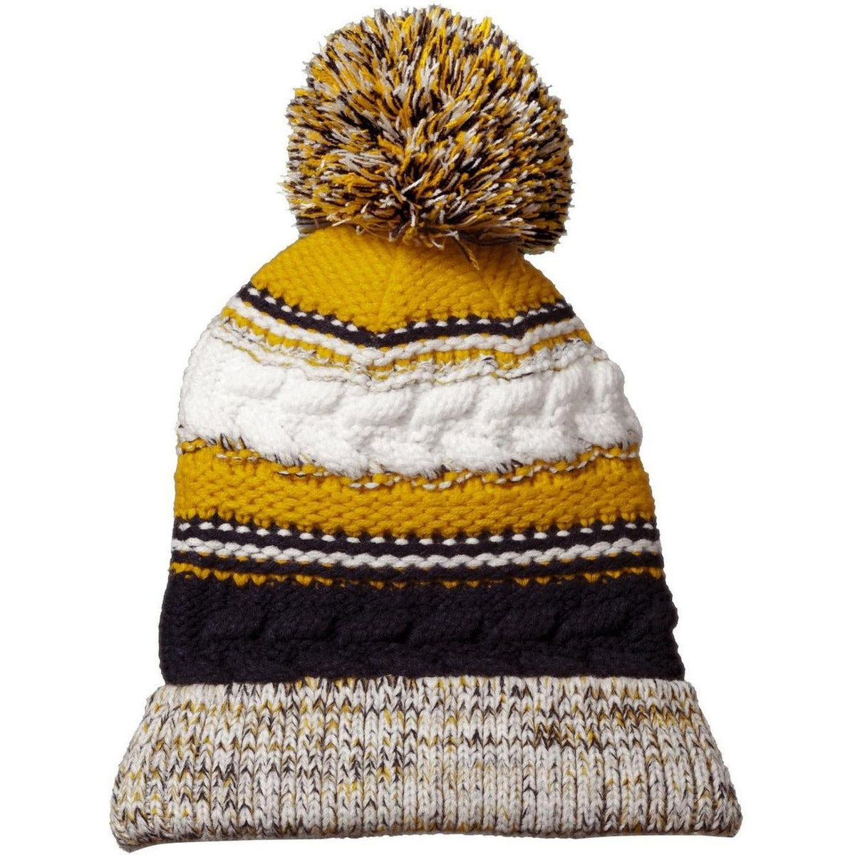 no-logo Sport-Tek Pom Pom Team Beanie-Regular-Sport-Tek-True Navy/Gold/White-OSFA-Thread Logic