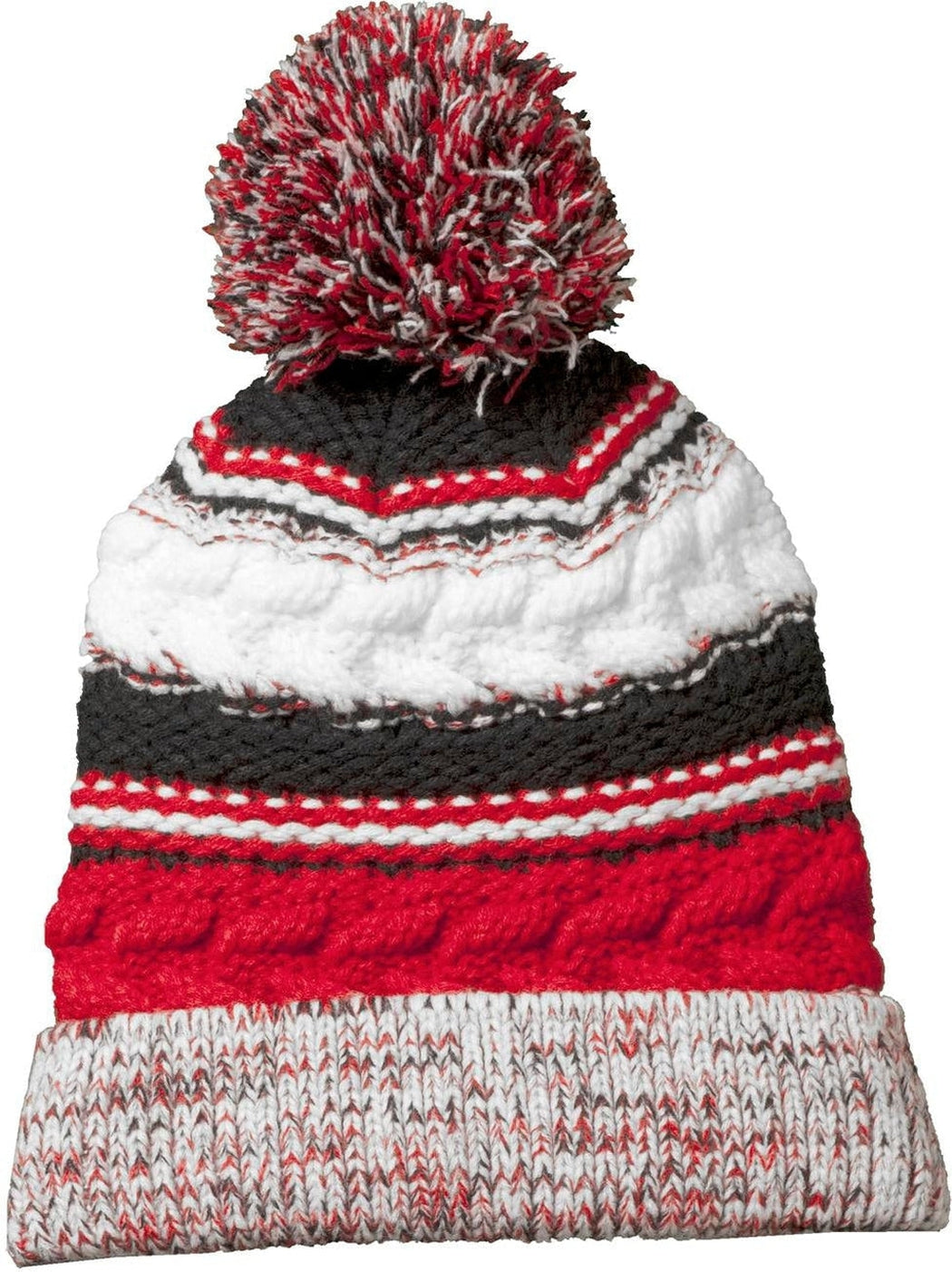 Sport-Tek Pom Pom Team Beanie-Regular-Sport-Tek-True Red/Black/White-OSFA-Thread Logic