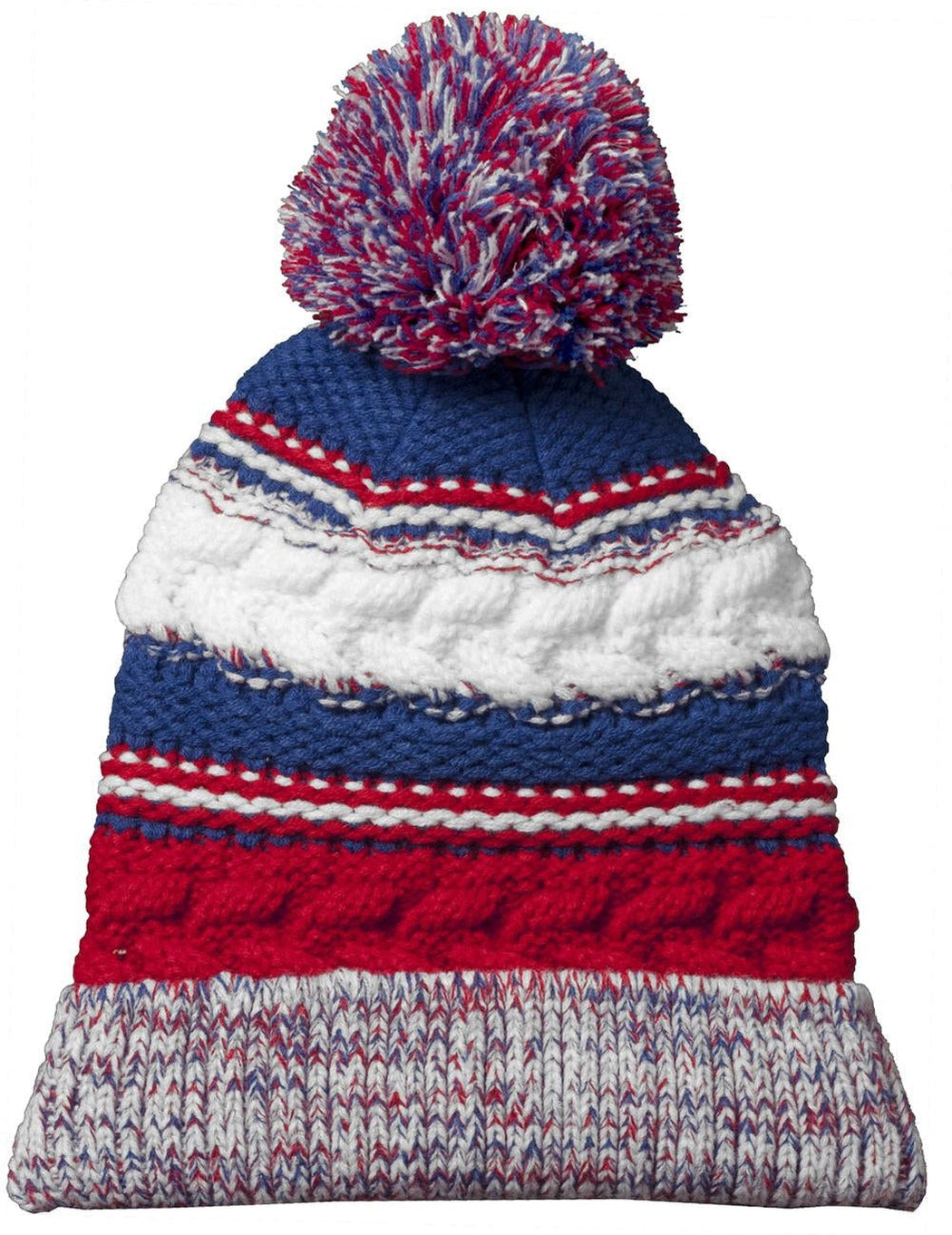 Sport-Tek Pom Pom Team Beanie-Regular-Sport-Tek-True Red/True Royal/White-OSFA-Thread Logic