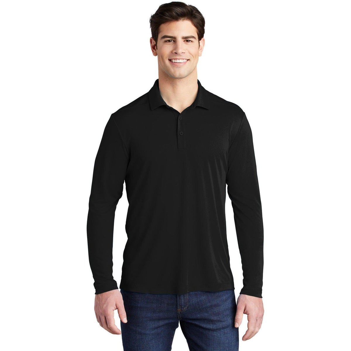 no-logo Sport-Tek Posi-UV Pro Long Sleeve Polo-Regular-Sport-Tek-Black-S-Thread Logic