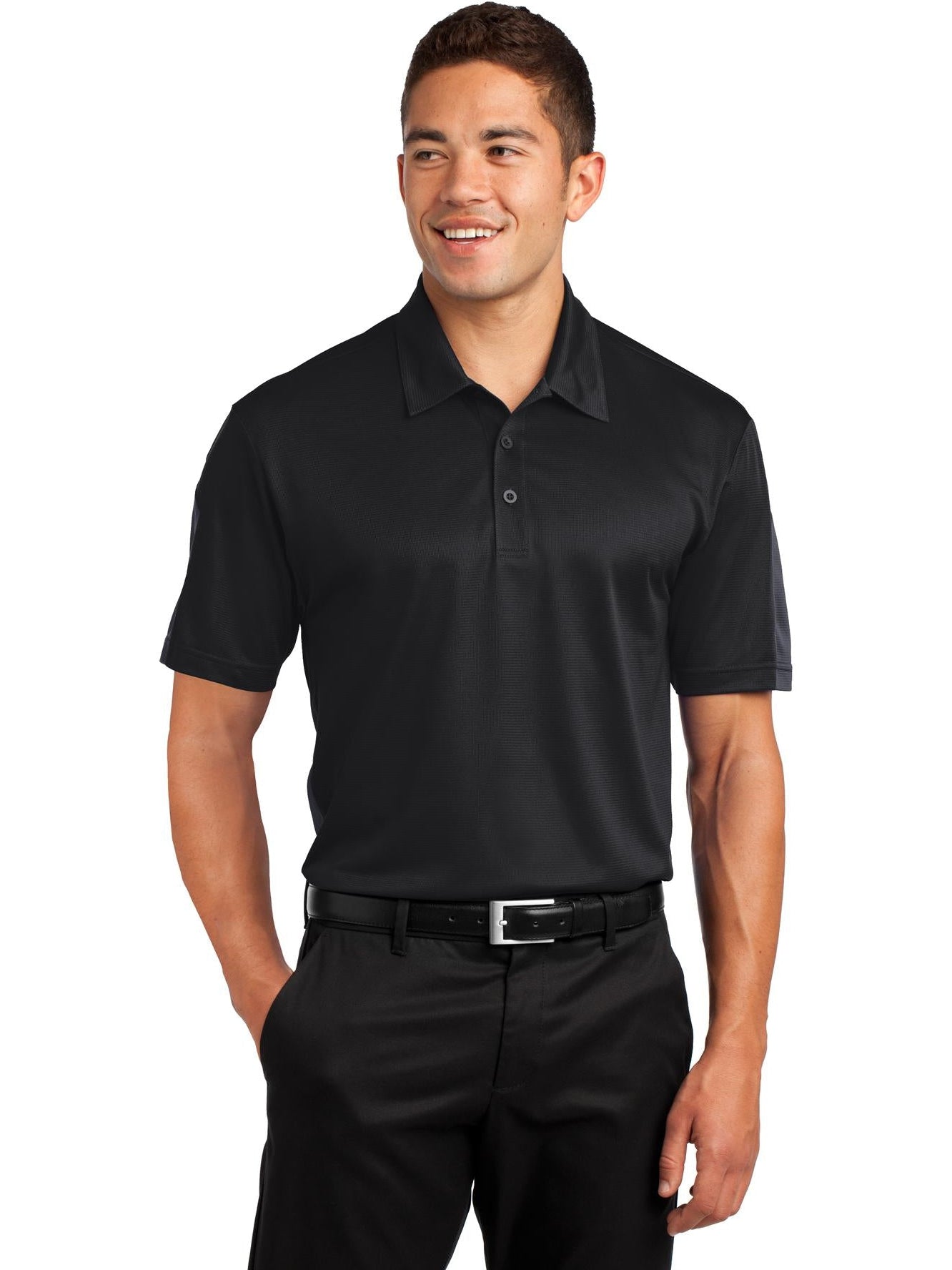 Sport-Tek PosiCharge Active Textured Colorblock Polo-Regular-Sport-Tek-Black/Grey-S-Thread Logic