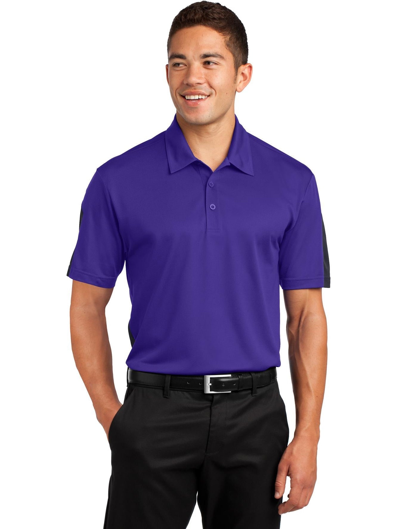 Sport-Tek PosiCharge Active Textured Colorblock Polo-Regular-Sport-Tek-Purple/Grey-S-Thread Logic