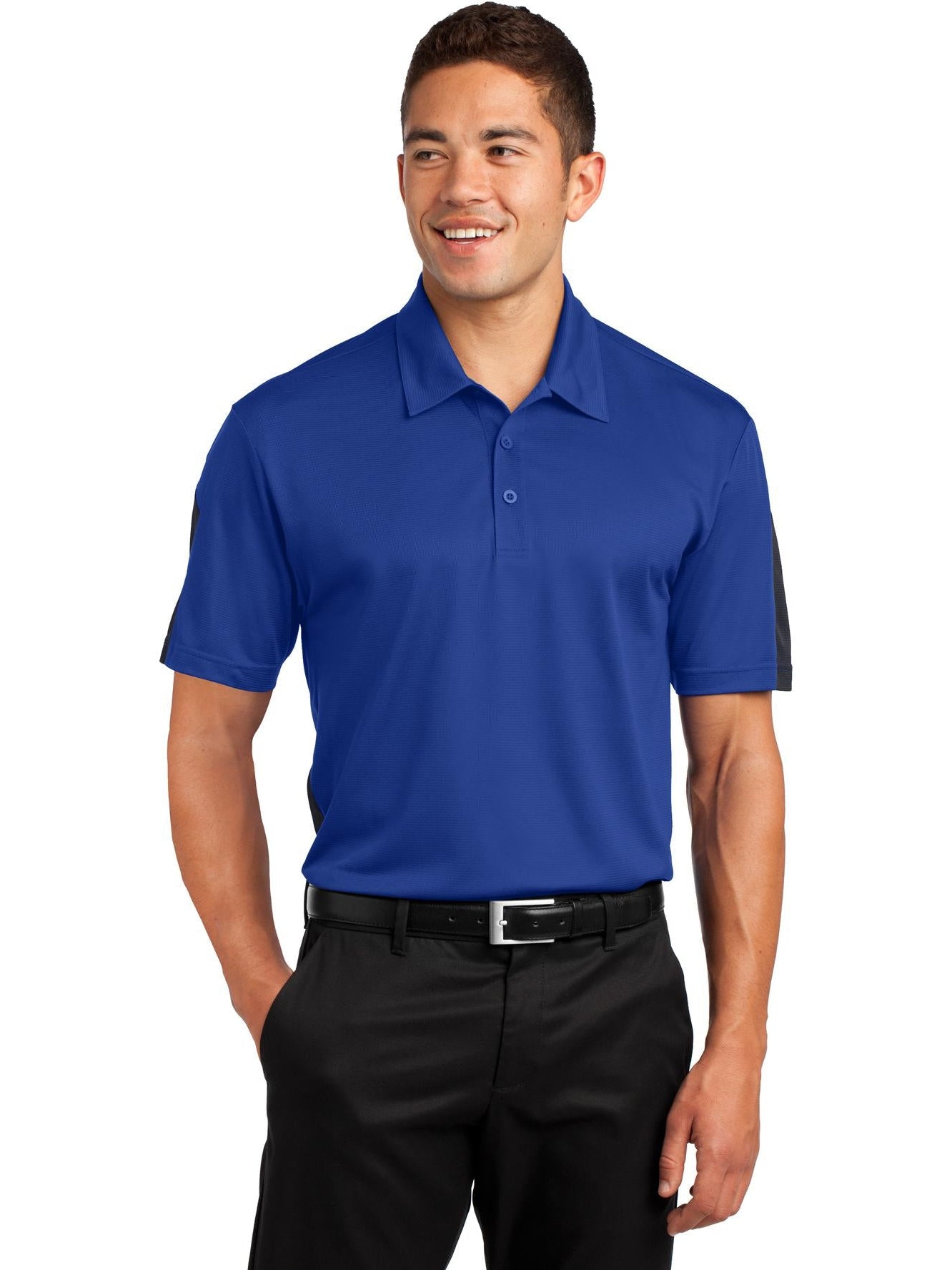 Sport-Tek PosiCharge Active Textured Colorblock Polo-Regular-Sport-Tek-True Royal/Grey-S-Thread Logic