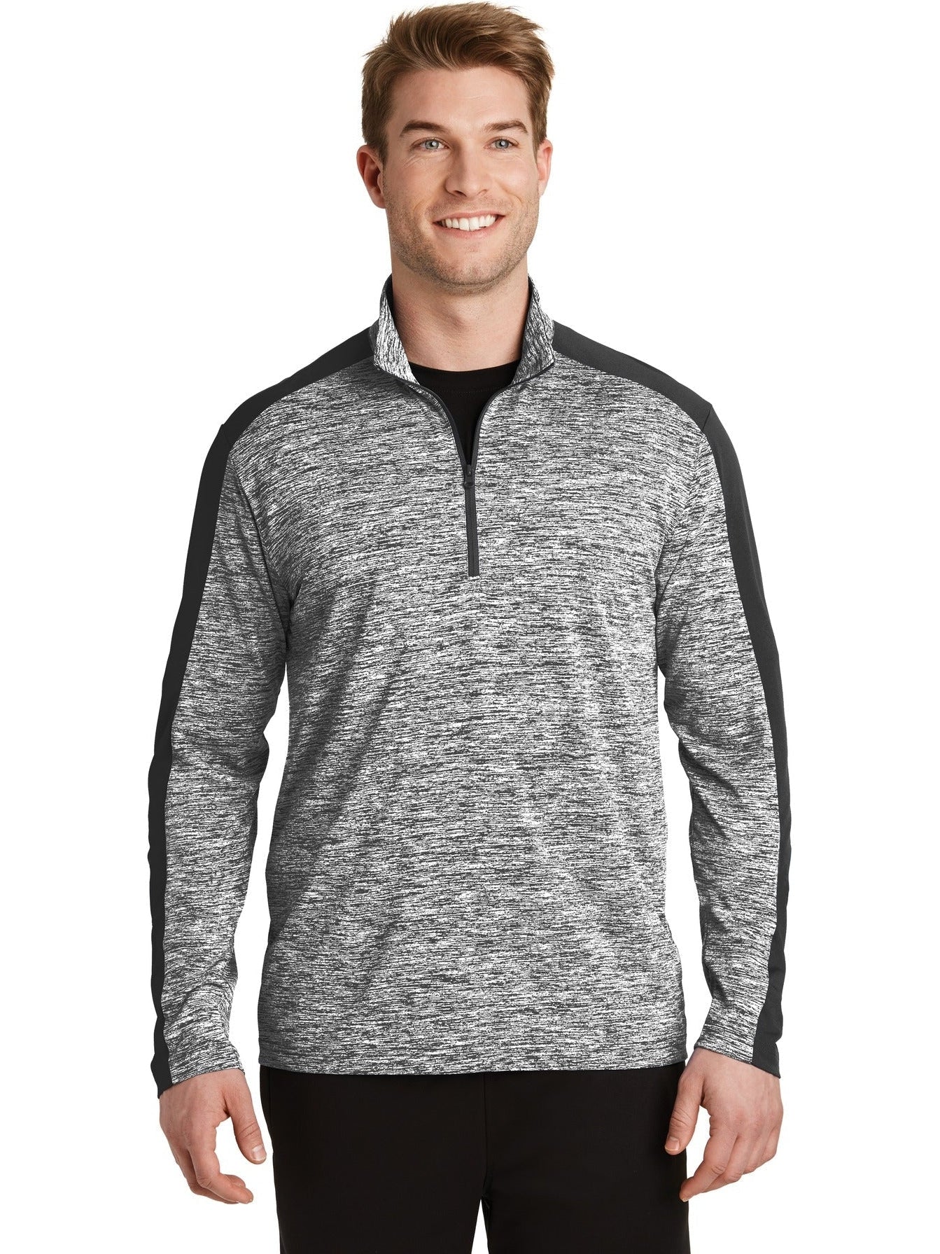 Sport-Tek PosiCharge Electric Heather Colorblock 1/4-Zip Pullover-Regular-Sport-Tek-Black Electric/Black-XS-Thread Logic