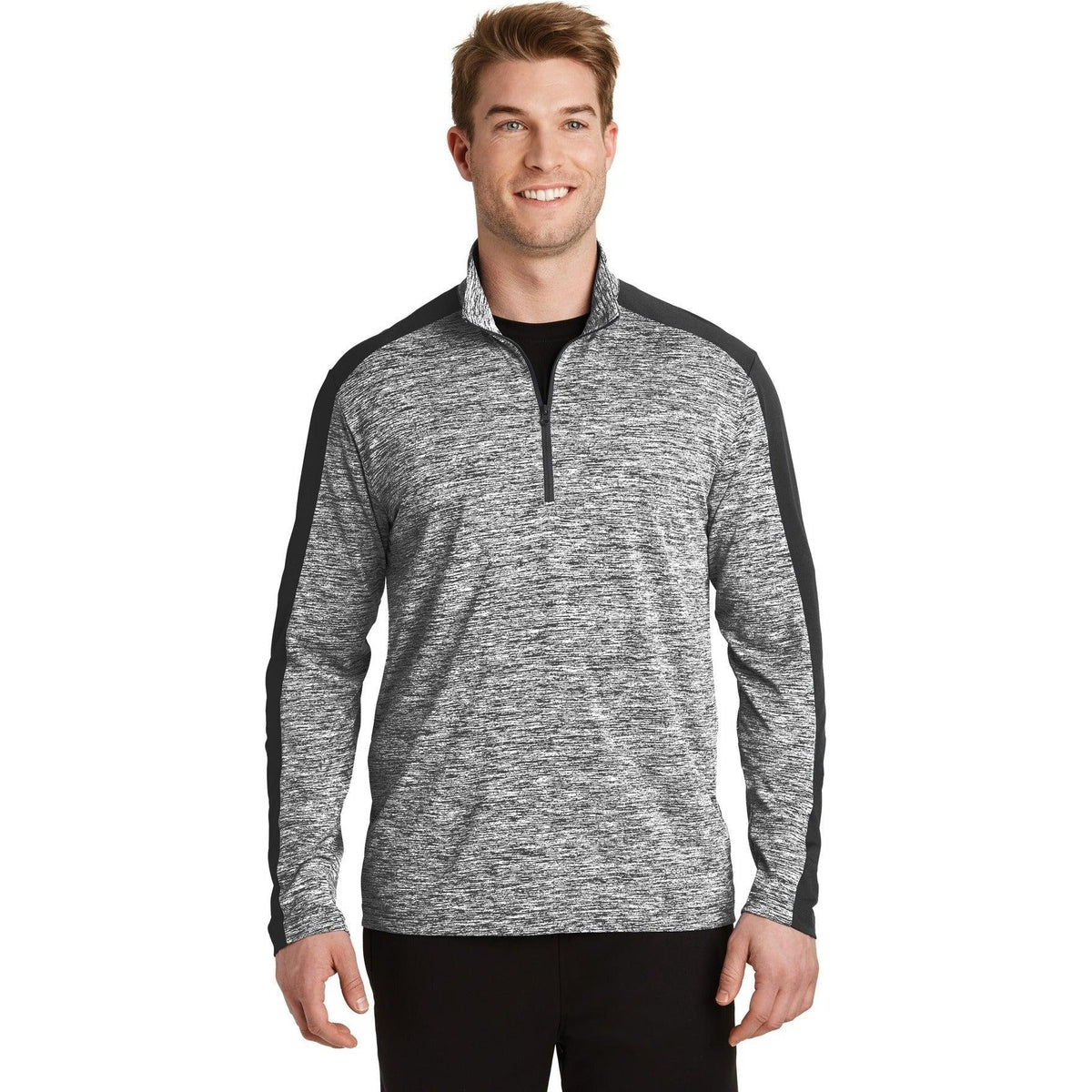 no-logo Sport-Tek PosiCharge Electric Heather Colorblock 1/4-Zip Pullover-Quarter Zips-Sport-Tek-Black Electric/Black-XS-Thread Logic