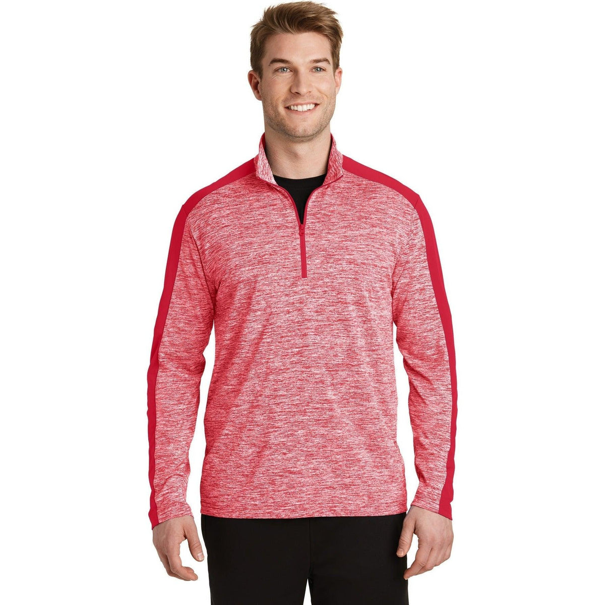 no-logo Sport-Tek PosiCharge Electric Heather Colorblock 1/4-Zip Pullover-Quarter Zips-Sport-Tek-Deep Red Electric/Deep Red-XS-Thread Logic