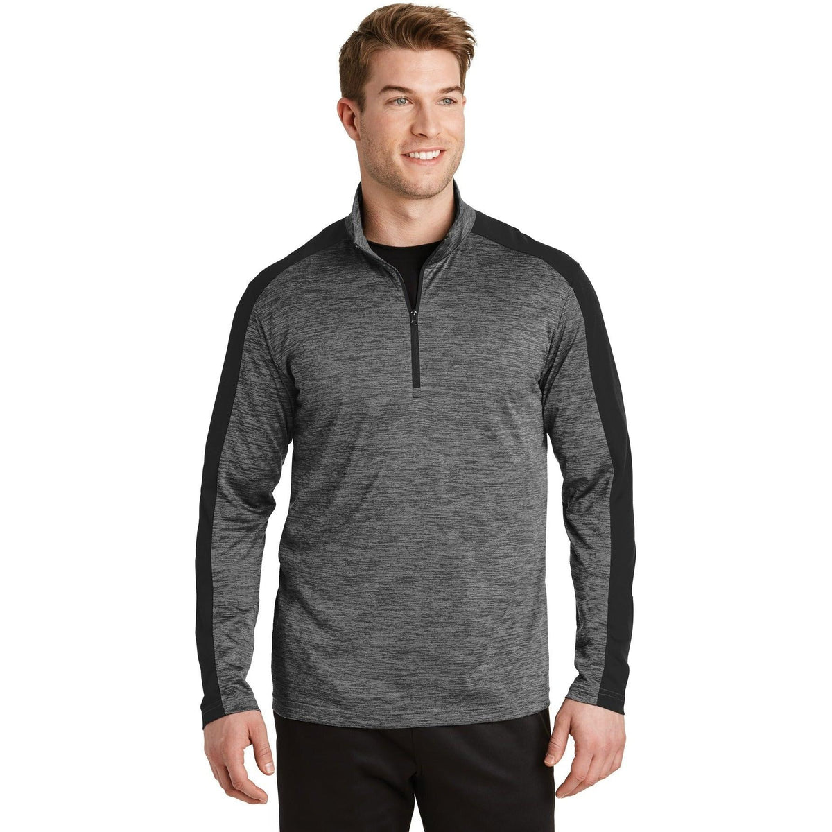 no-logo Sport-Tek PosiCharge Electric Heather Colorblock 1/4-Zip Pullover-Quarter Zips-Sport-Tek-Grey-Black Electric/Black-XS-Thread Logic