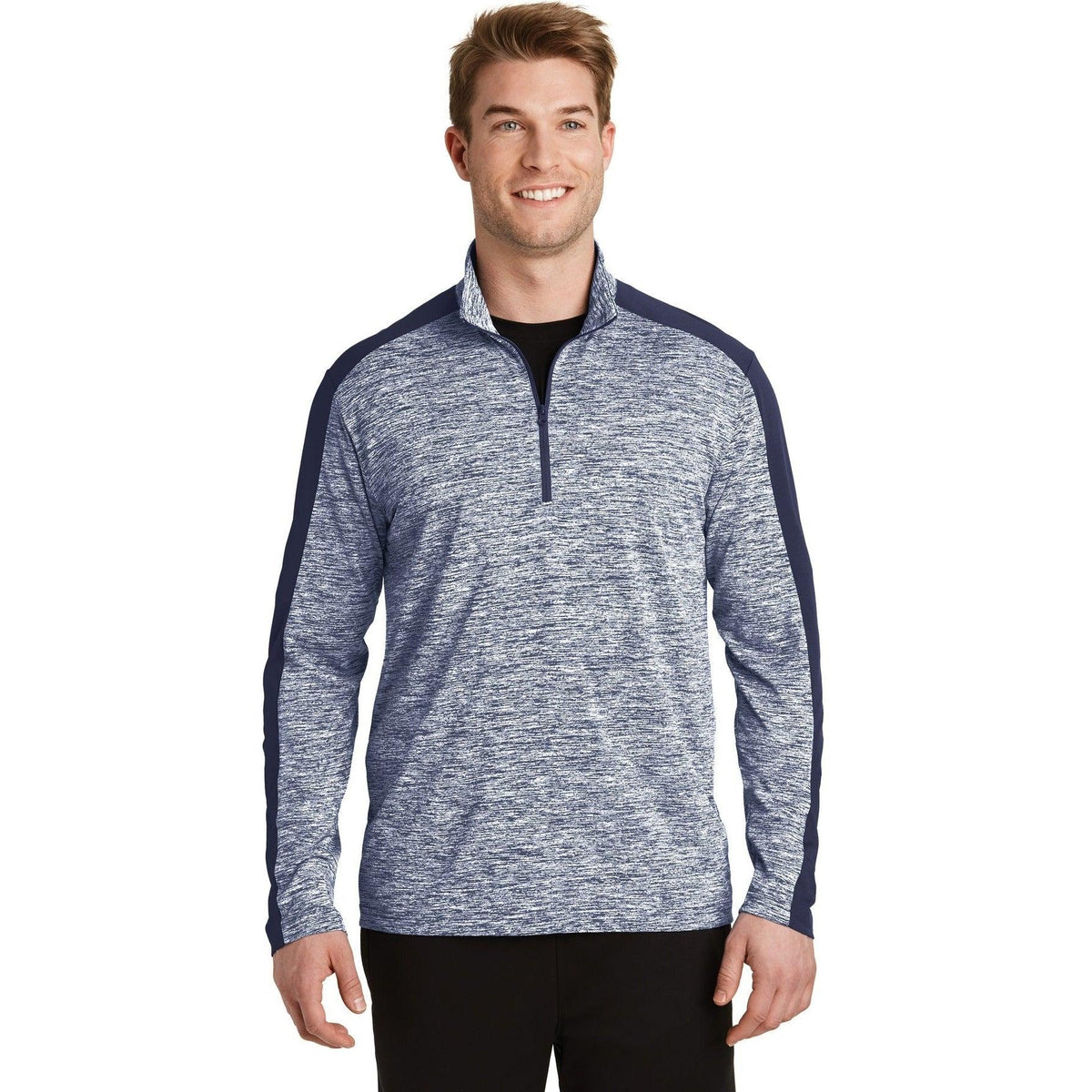 no-logo Sport-Tek PosiCharge Electric Heather Colorblock 1/4-Zip Pullover-Quarter Zips-Sport-Tek-True Navy Electric/True Navy-XS-Thread Logic