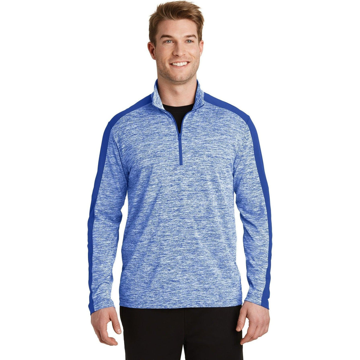 no-logo Sport-Tek PosiCharge Electric Heather Colorblock 1/4-Zip Pullover-Quarter Zips-Sport-Tek-True Royal Electric/True Royal-XS-Thread Logic