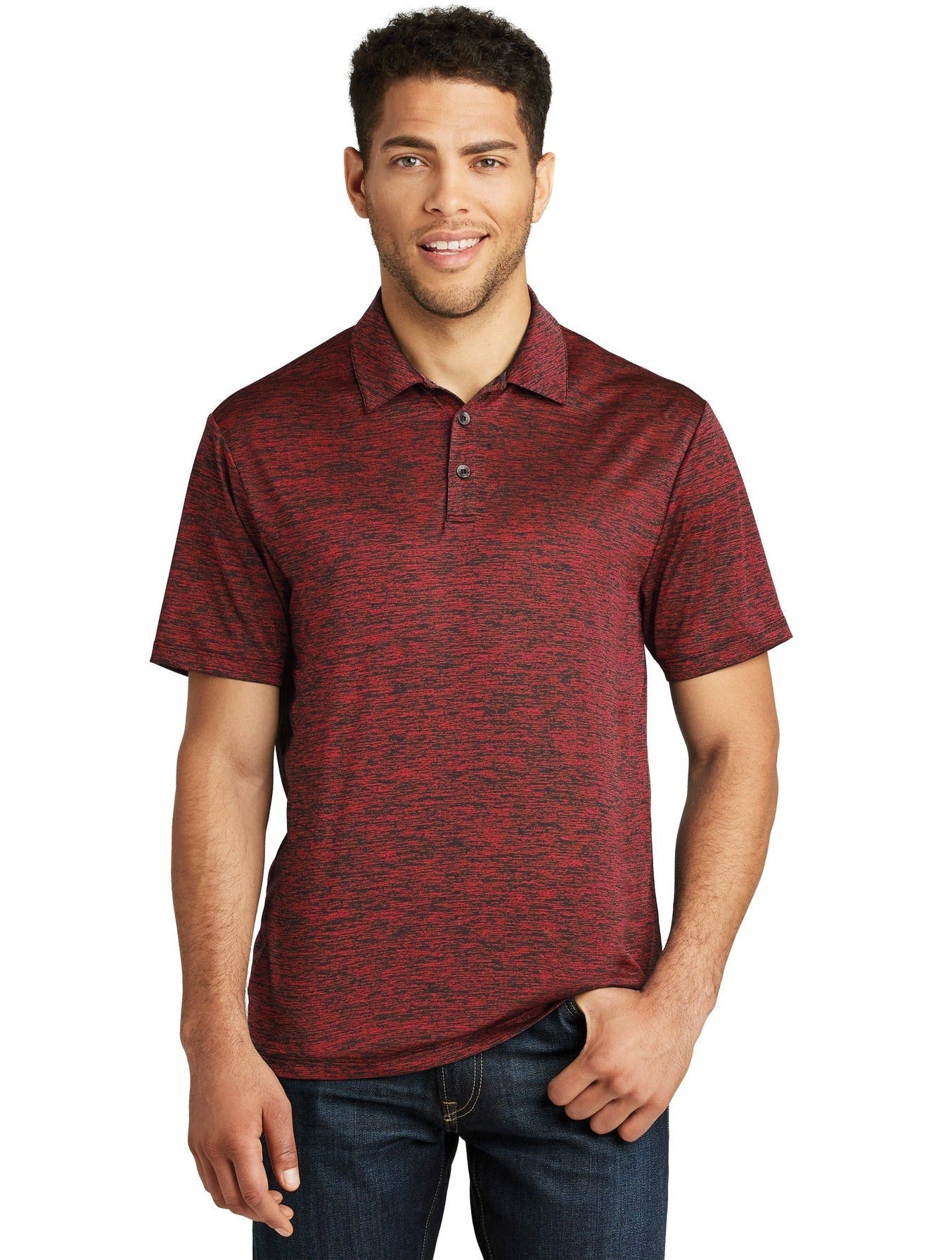 Sport-Tek PosiCharge Electric Heather Polo-Regular-Sport-Tek-Deep Red-Black Electric-S-Thread Logic