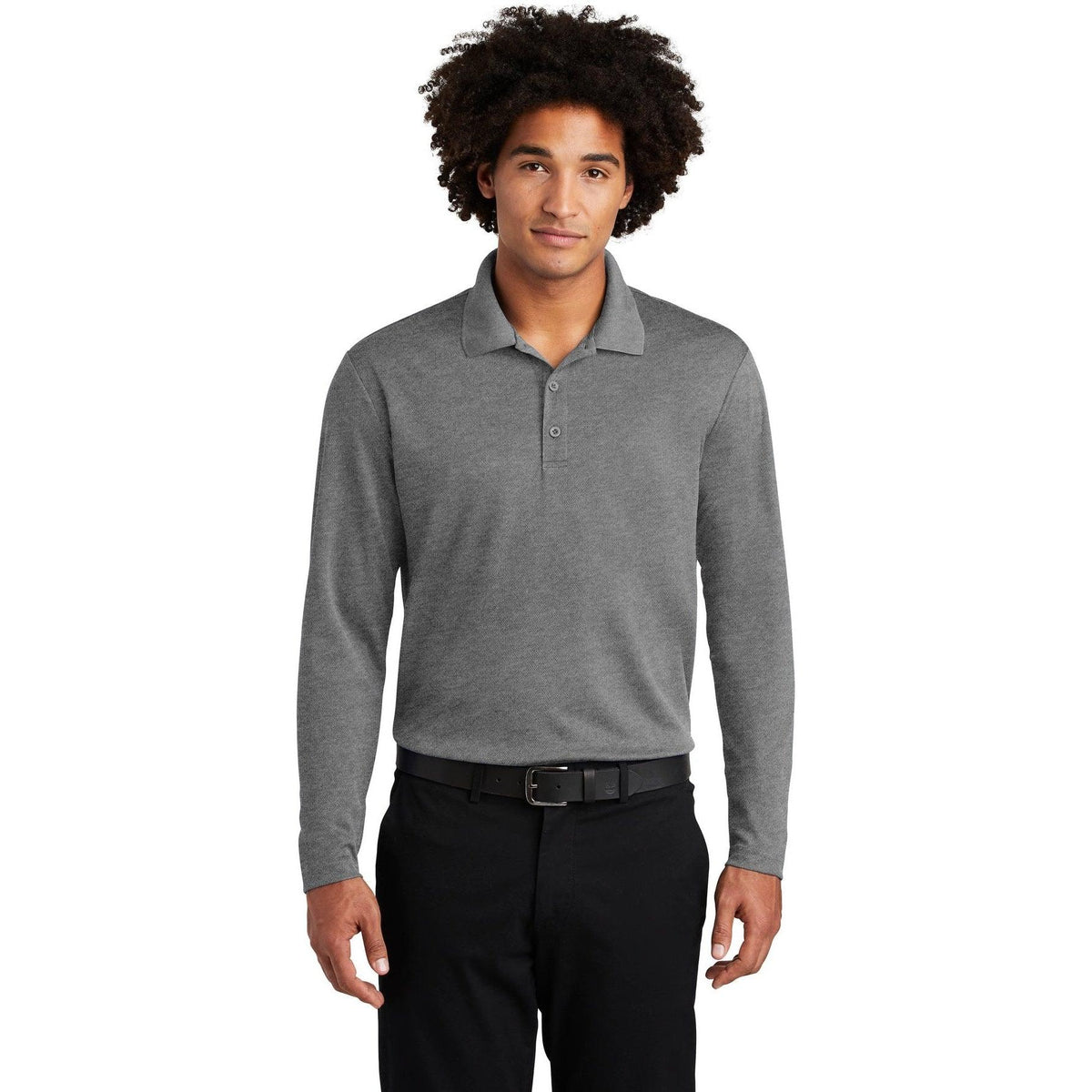 no-logo Sport-Tek PosiCharge RacerMesh Long Sleeve Polo-Polos-Sport-Tek-Grey Heather-S-Thread Logic