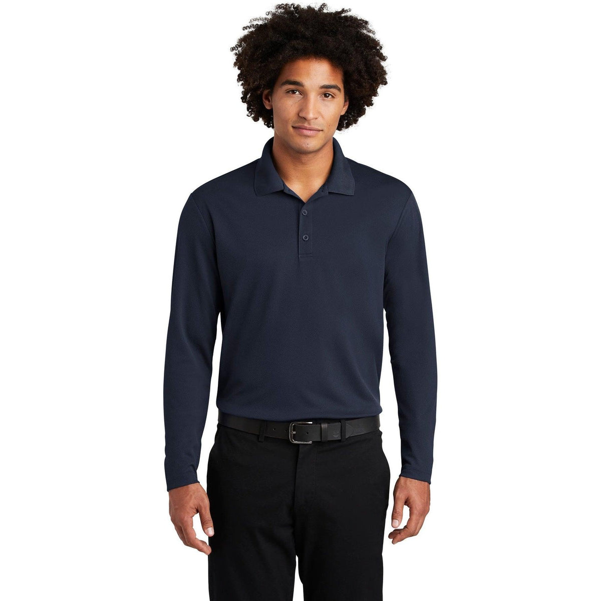no-logo Sport-Tek PosiCharge RacerMesh Long Sleeve Polo-Polos-Sport-Tek-True Navy-S-Thread Logic