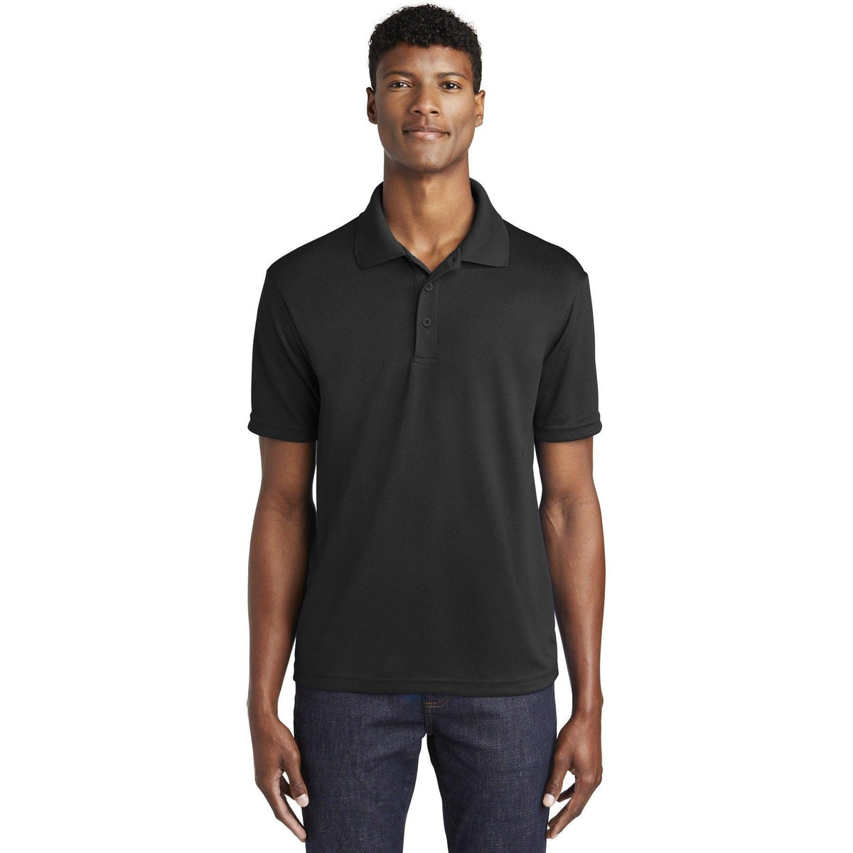 logo-left Sport-Tek PosiCharge RacerMesh Polo-Regular-Sport-Tek-Black-S-Thread Logic