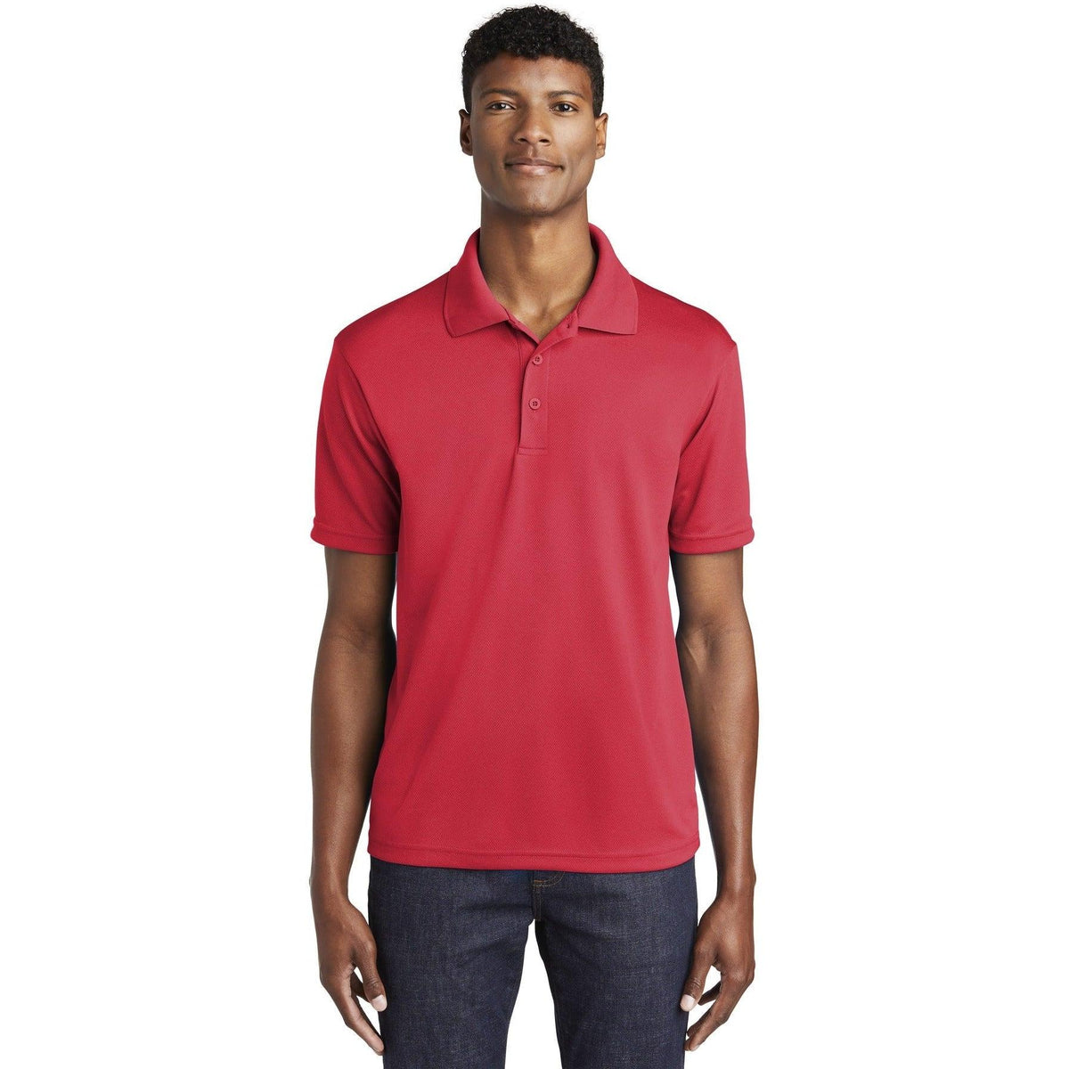 logo-left Sport-Tek PosiCharge RacerMesh Polo-Regular-Sport-Tek-True Red-S-Thread Logic