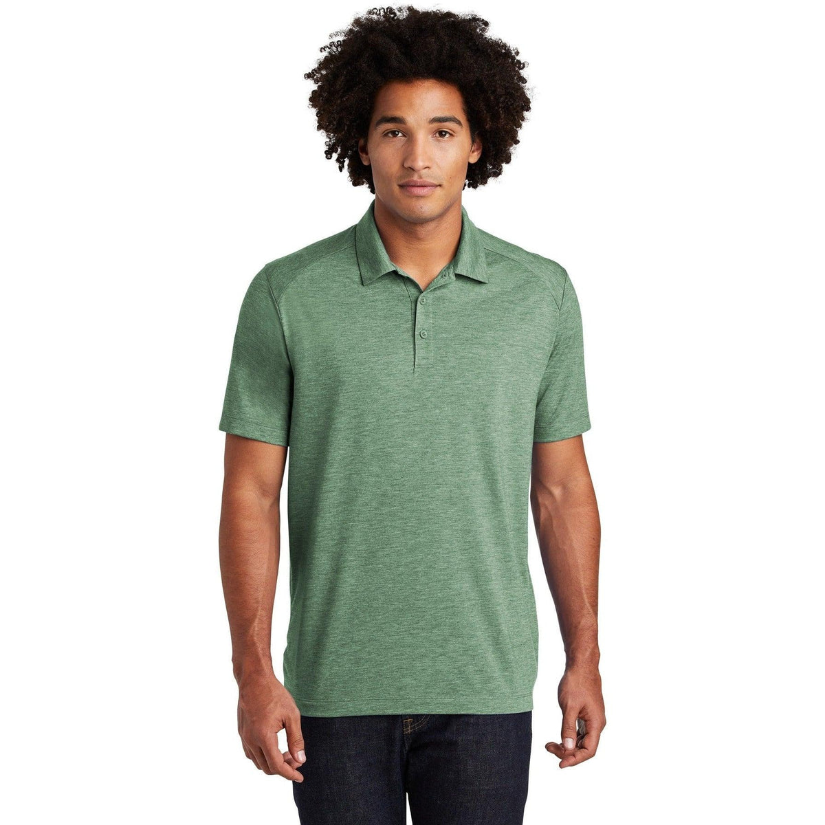 no-logo Sport-Tek PosiCharge Tri-Blend Wicking Polo-Regular-Sport-Tek-Forest Green Heather-S-Thread Logic