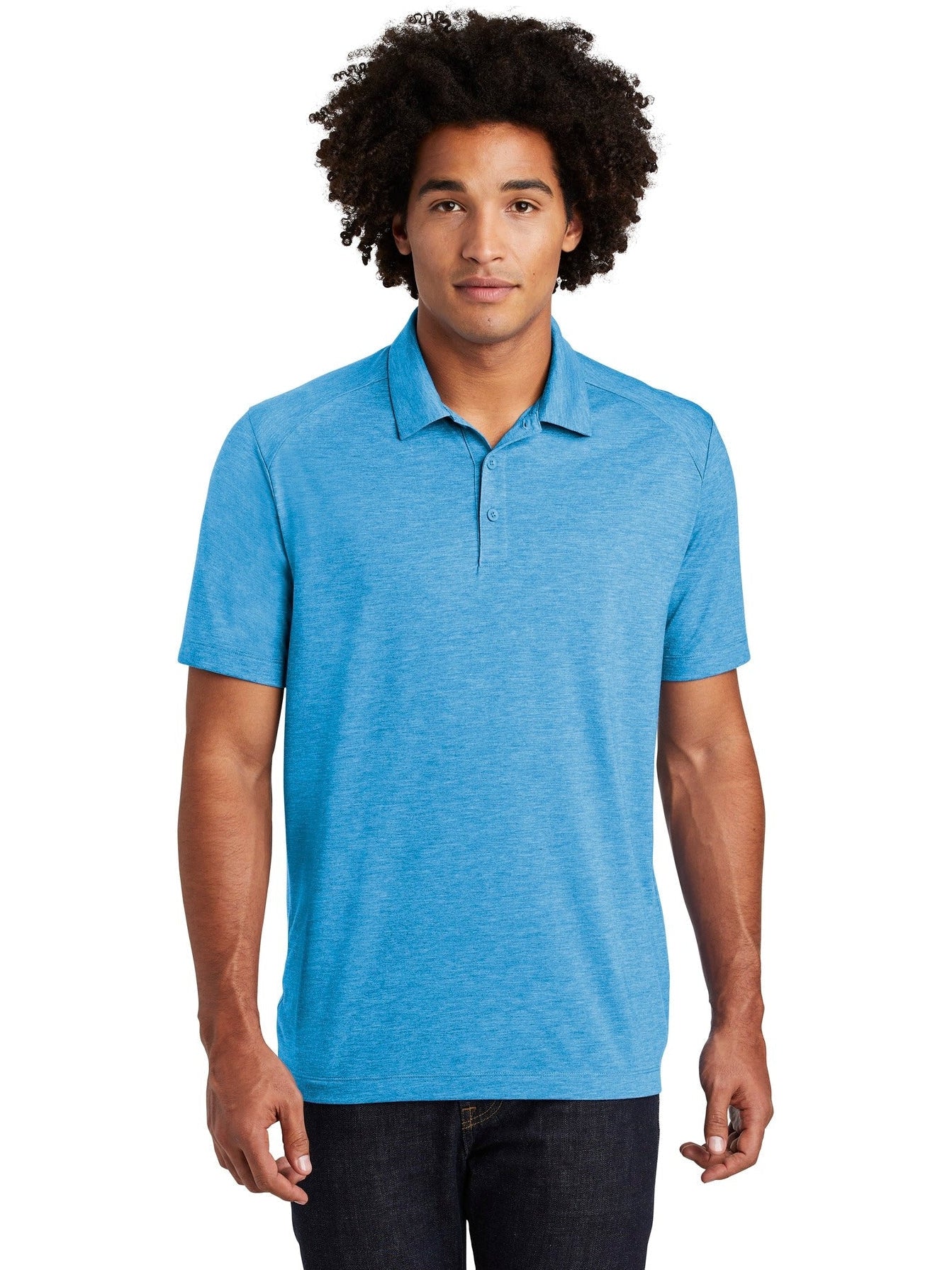 Sport-Tek PosiCharge Tri-Blend Wicking Polo-Regular-Sport-Tek-Pond Blue Heather-S-Thread Logic