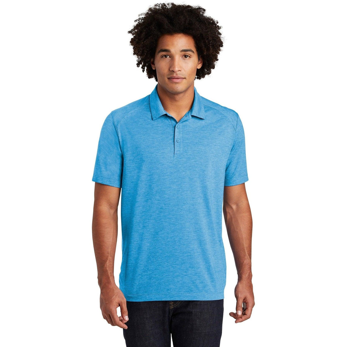 no-logo Sport-Tek PosiCharge Tri-Blend Wicking Polo-Regular-Sport-Tek-Pond Blue Heather-S-Thread Logic