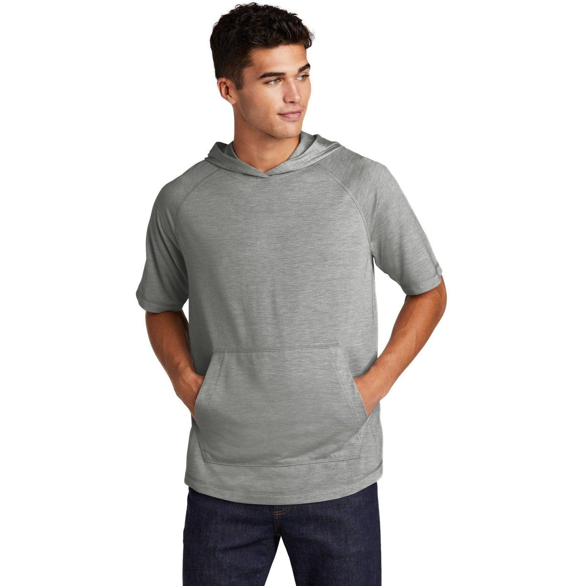 logo-left Sport-Tek PosiCharge Tri-Blend Wicking Short Sleeve Hoodie-Hoodies-Sport-Tek-Light Grey Heather-S-Thread Logic