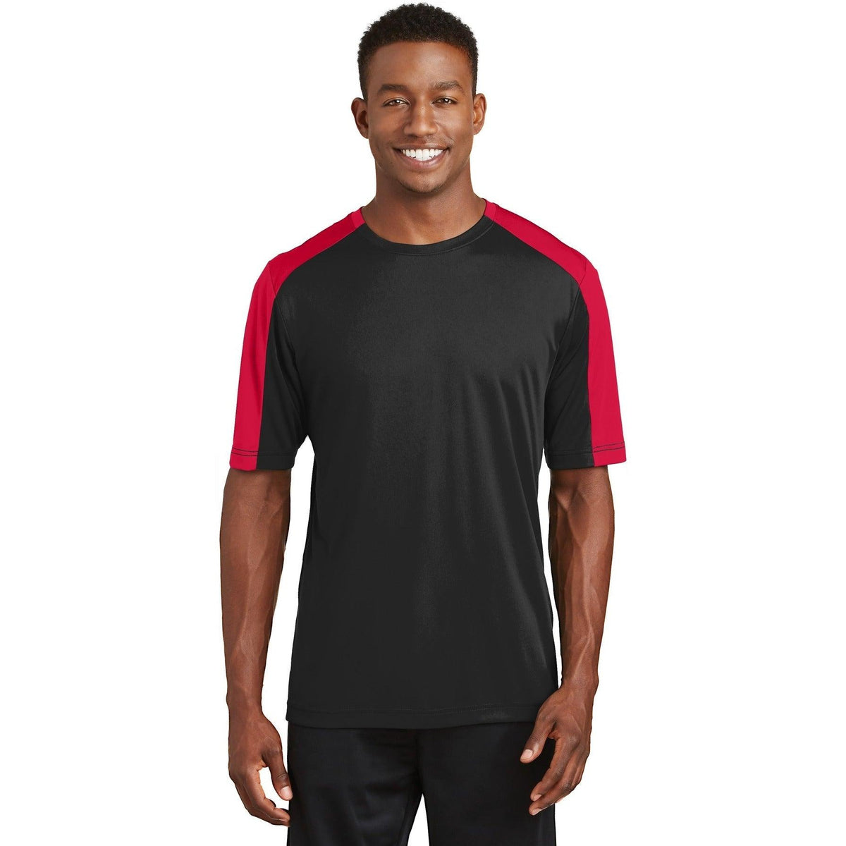 no-logo Sport-Tek Posicharge Competitor Sleeve-Blocked Tee-Regular-Sport-Tek-Black/True Red-S-Thread Logic