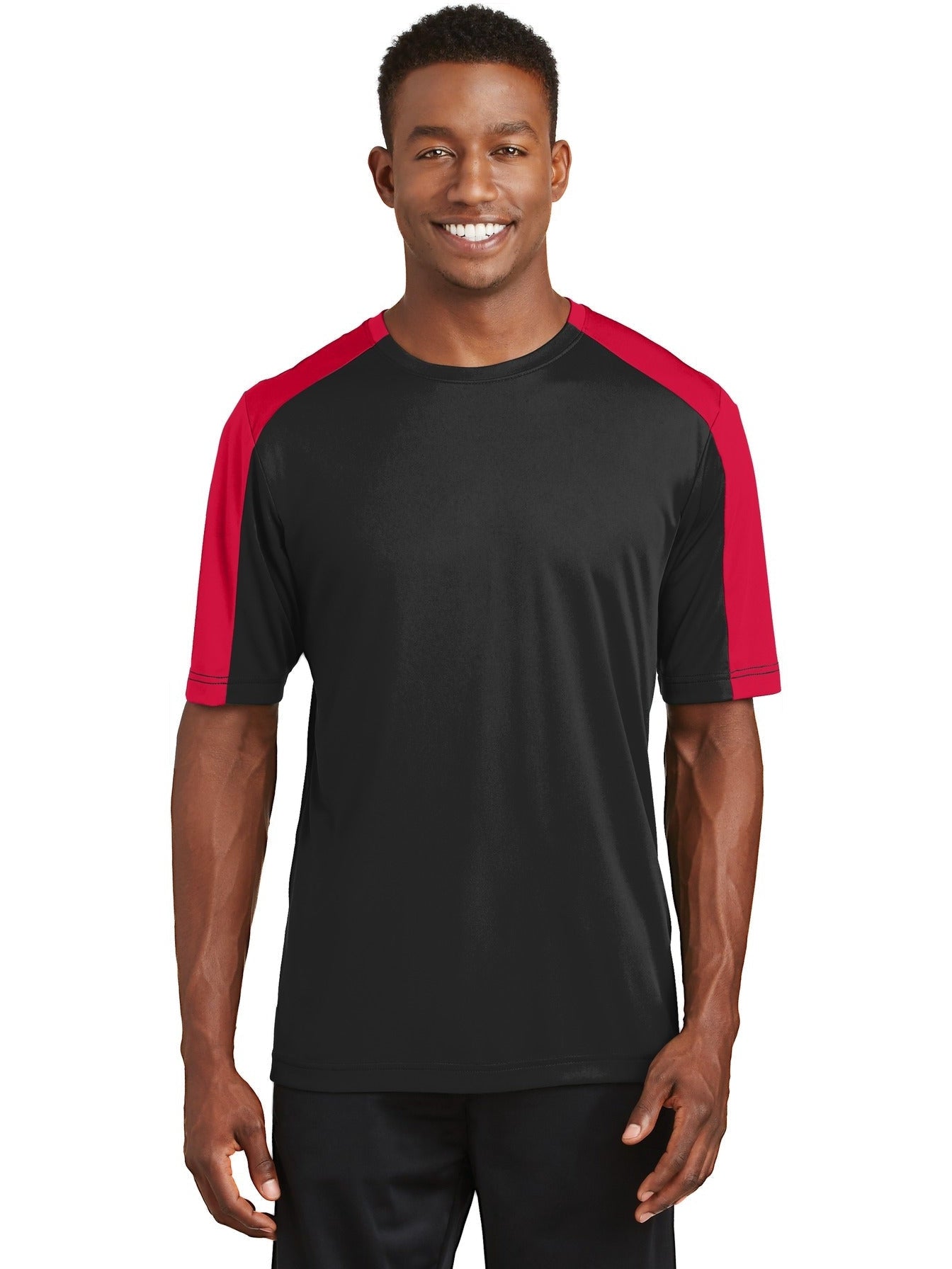 No-Logo CLOSEOUT - Sport-Tek Posicharge Competitor Sleeve-Blocked Tee-Polos-Sport-Tek-Black/True Red-S-Thread Logic