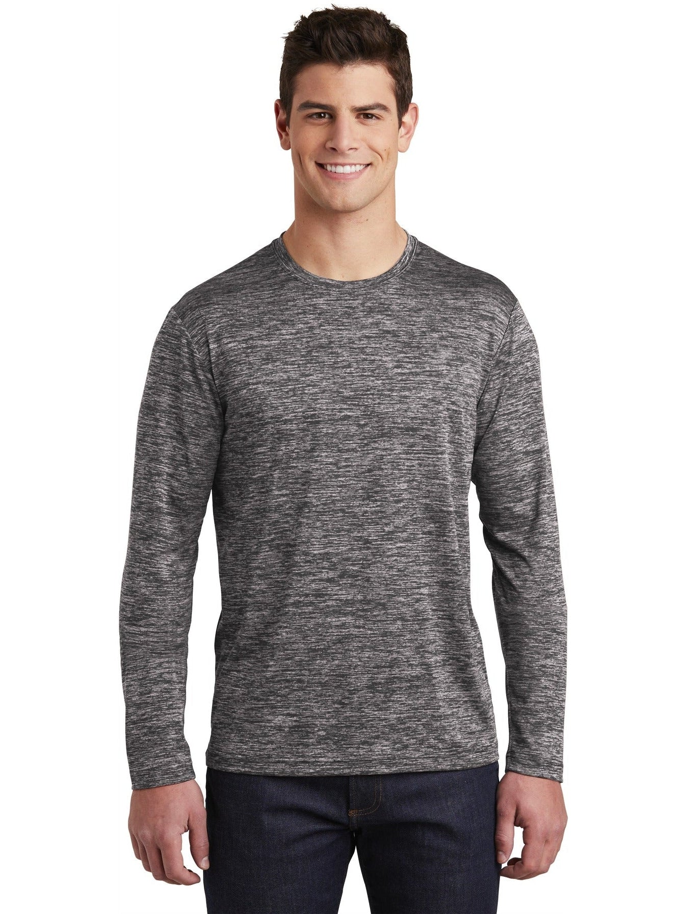 Sport-Tek Posicharge Long Sleeve Electric Heather Tee-Regular-Sport-Tek-Black Electric-S-Thread Logic