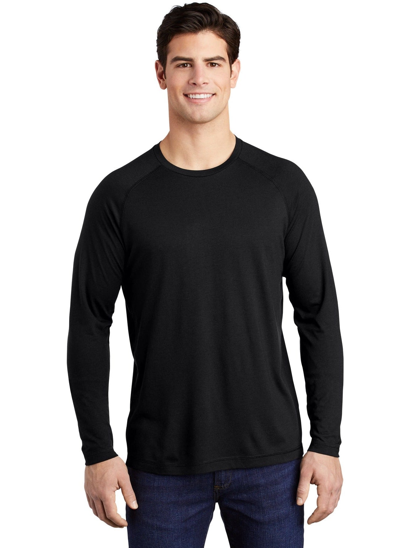 Sport-Tek Posicharge Long Sleeve Tri-Blend Wicking Raglan Tee-Regular-Sport-Tek-Black Triad Solid-S-Thread Logic