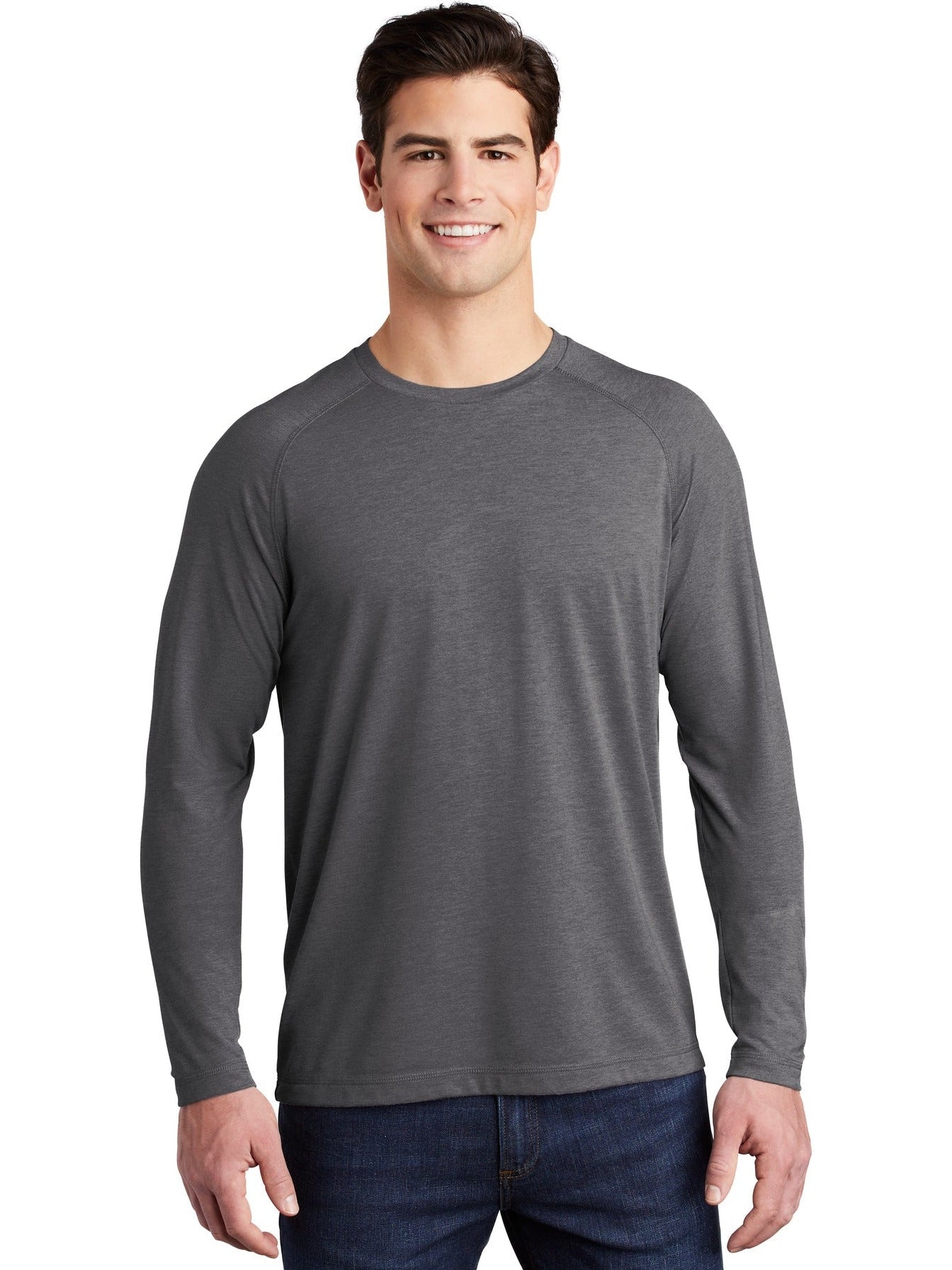 Sport-Tek Posicharge Long Sleeve Tri-Blend Wicking Raglan Tee-Regular-Sport-Tek-Dark Grey Heather-S-Thread Logic