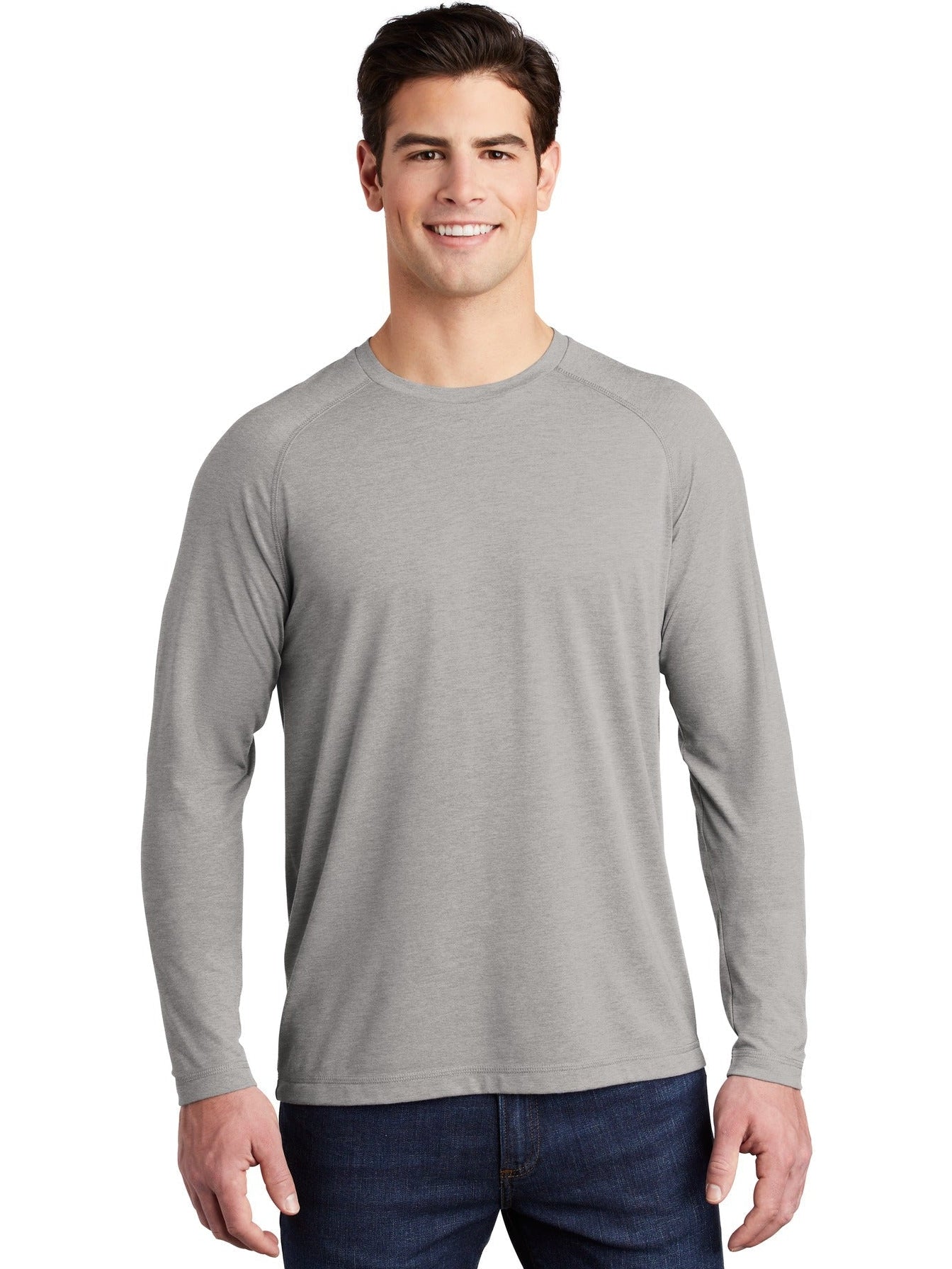 Sport-Tek Posicharge Long Sleeve Tri-Blend Wicking Raglan Tee-Regular-Sport-Tek-Light Grey Heather-S-Thread Logic