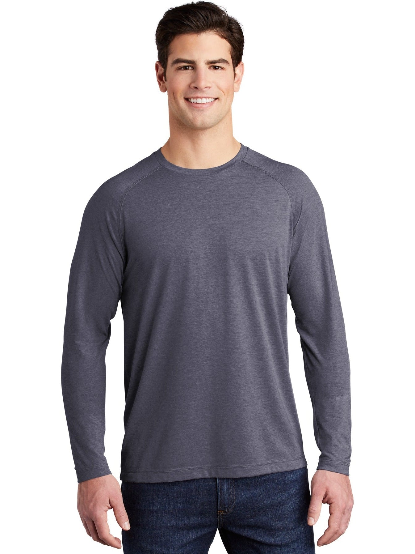 Sport-Tek Posicharge Long Sleeve Tri-Blend Wicking Raglan Tee-Regular-Sport-Tek-True Navy Heather-S-Thread Logic