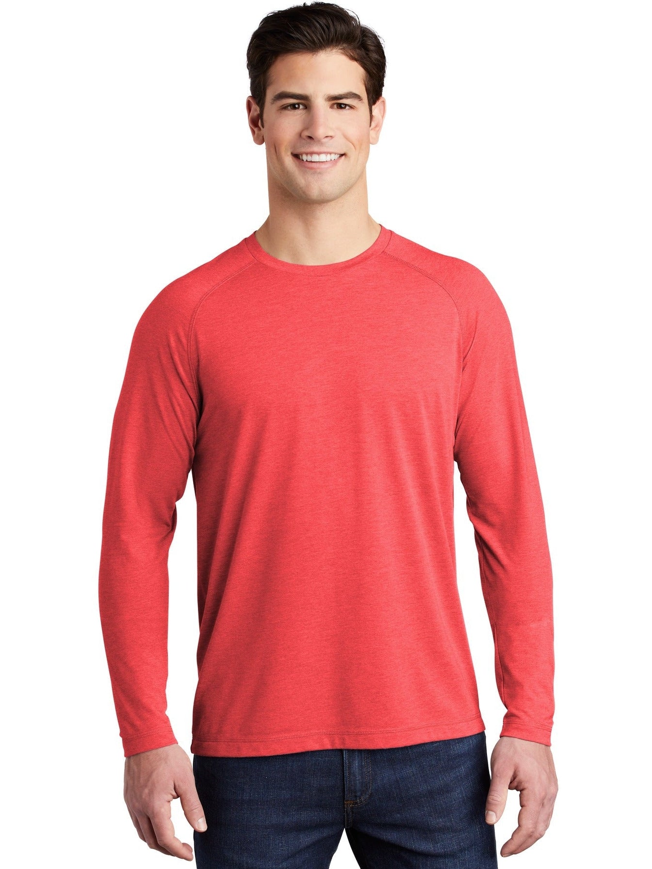 Sport-Tek Posicharge Long Sleeve Tri-Blend Wicking Raglan Tee-Regular-Sport-Tek-True Red Heather-S-Thread Logic