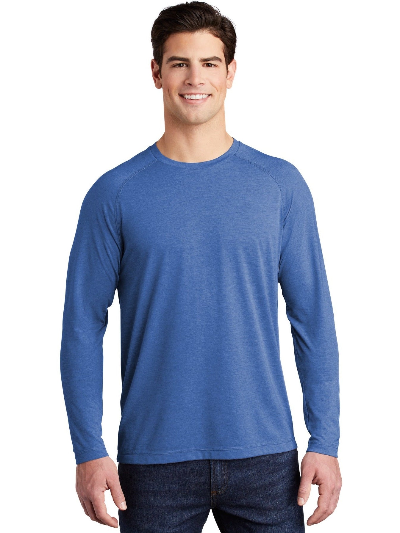 Sport-Tek Posicharge Long Sleeve Tri-Blend Wicking Raglan Tee-Regular-Sport-Tek-True Royal Heather-S-Thread Logic