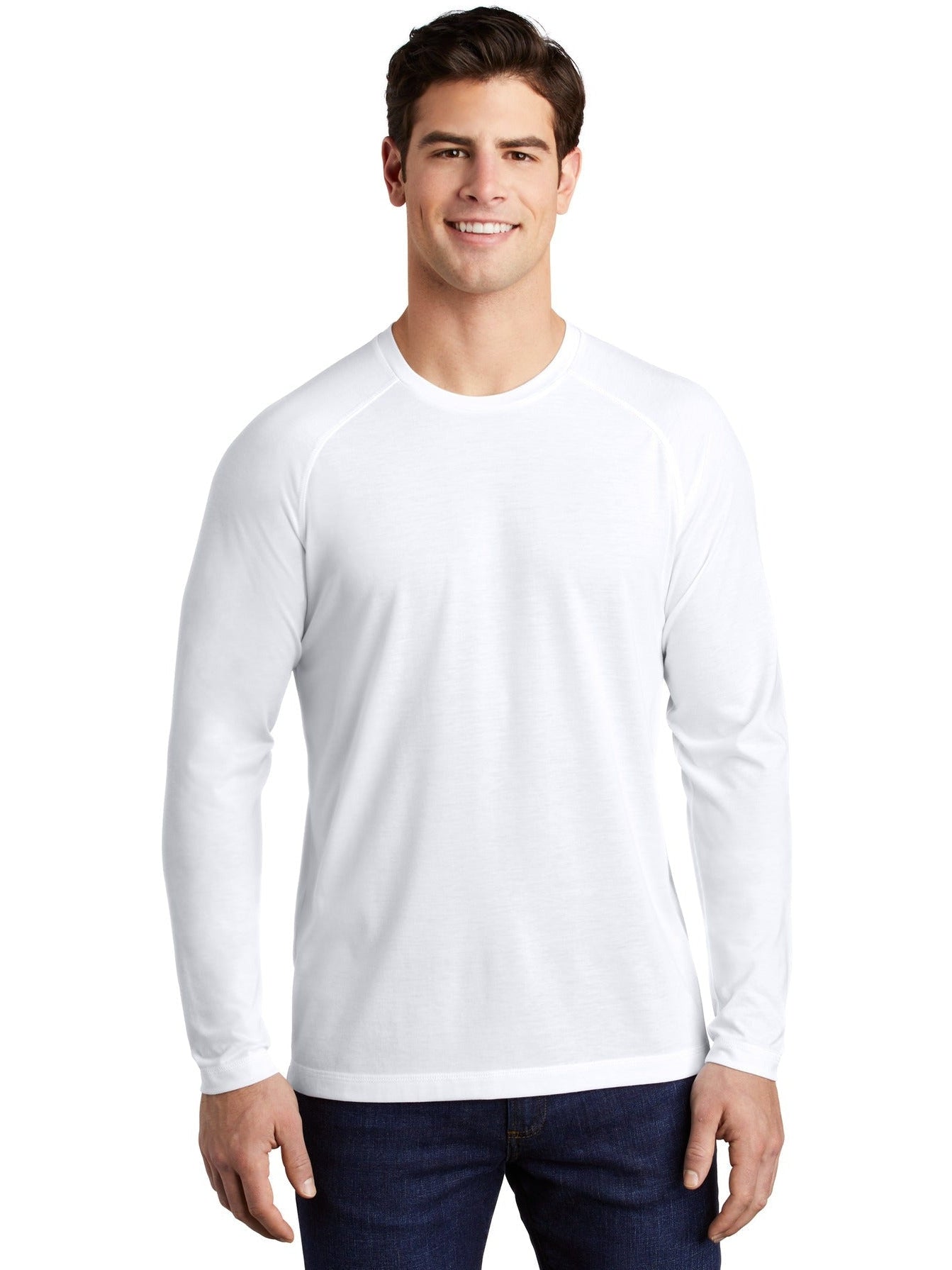 Sport-Tek Posicharge Long Sleeve Tri-Blend Wicking Raglan Tee-Regular-Sport-Tek-White Triad Solid-S-Thread Logic