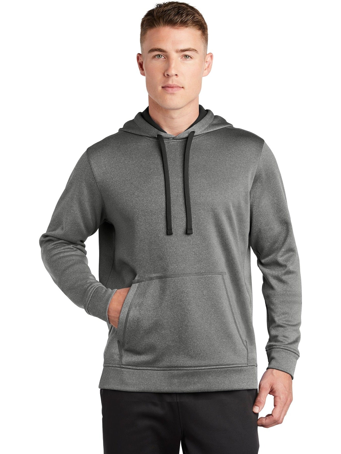Sport-Tek Posicharge Sport-Wick Heather Fleece Hooded Pullover-Regular-Sport-Tek-Black Heather-S-Thread Logic