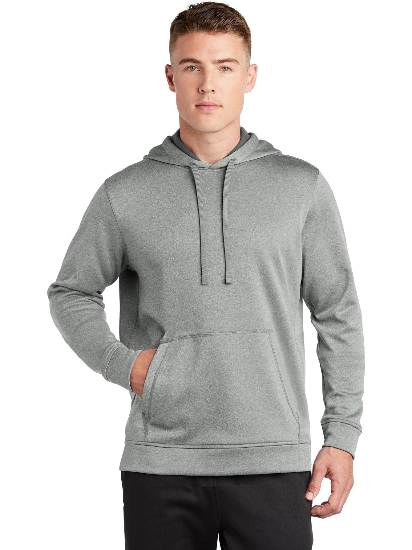 Sport-Tek Posicharge Sport-Wick Heather Fleece Hooded Pullover-Regular-Sport-Tek-Dark Silver Heather-S-Thread Logic