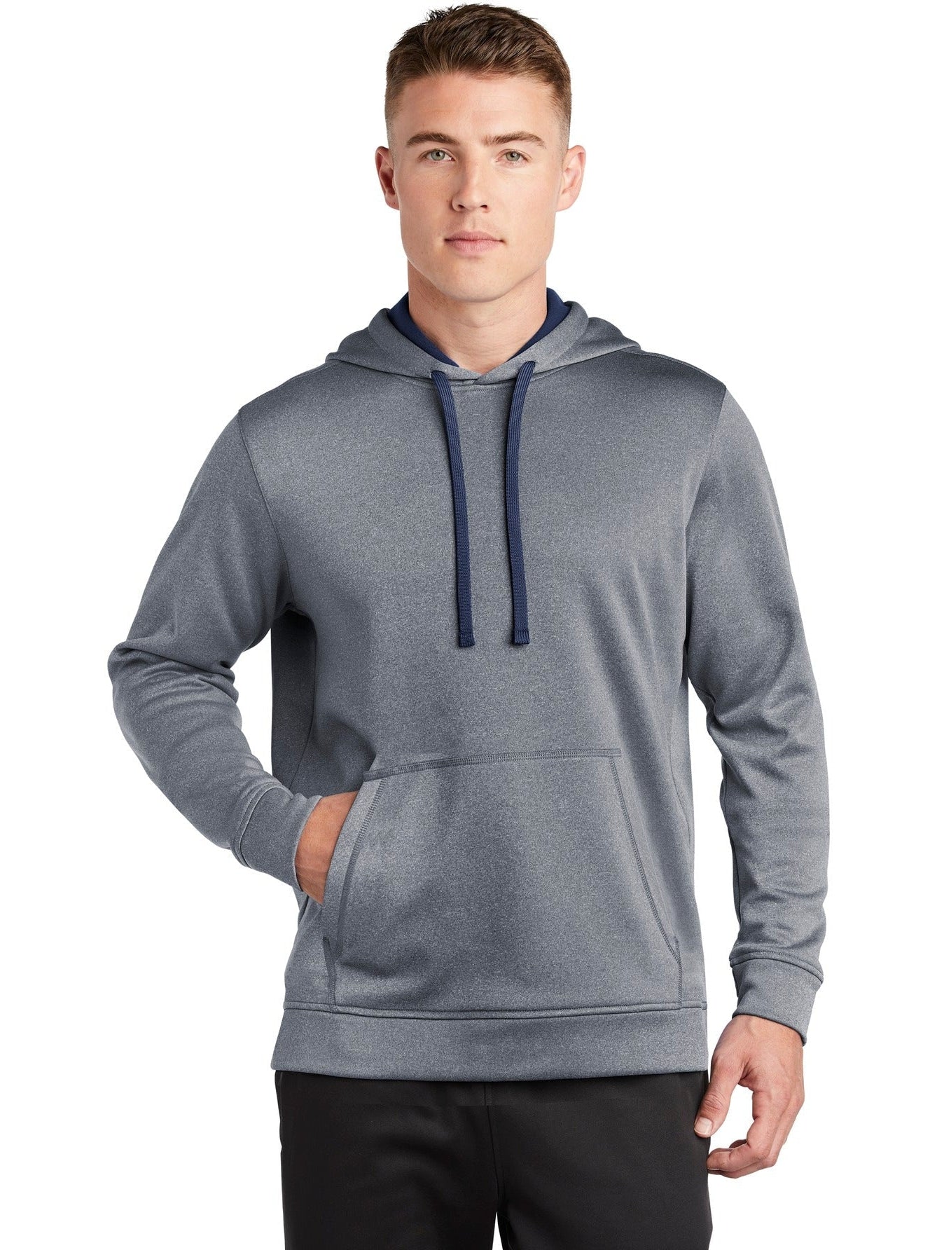 Sport-Tek Posicharge Sport-Wick Heather Fleece Hooded Pullover-Regular-Sport-Tek-True Navy Heather-S-Thread Logic