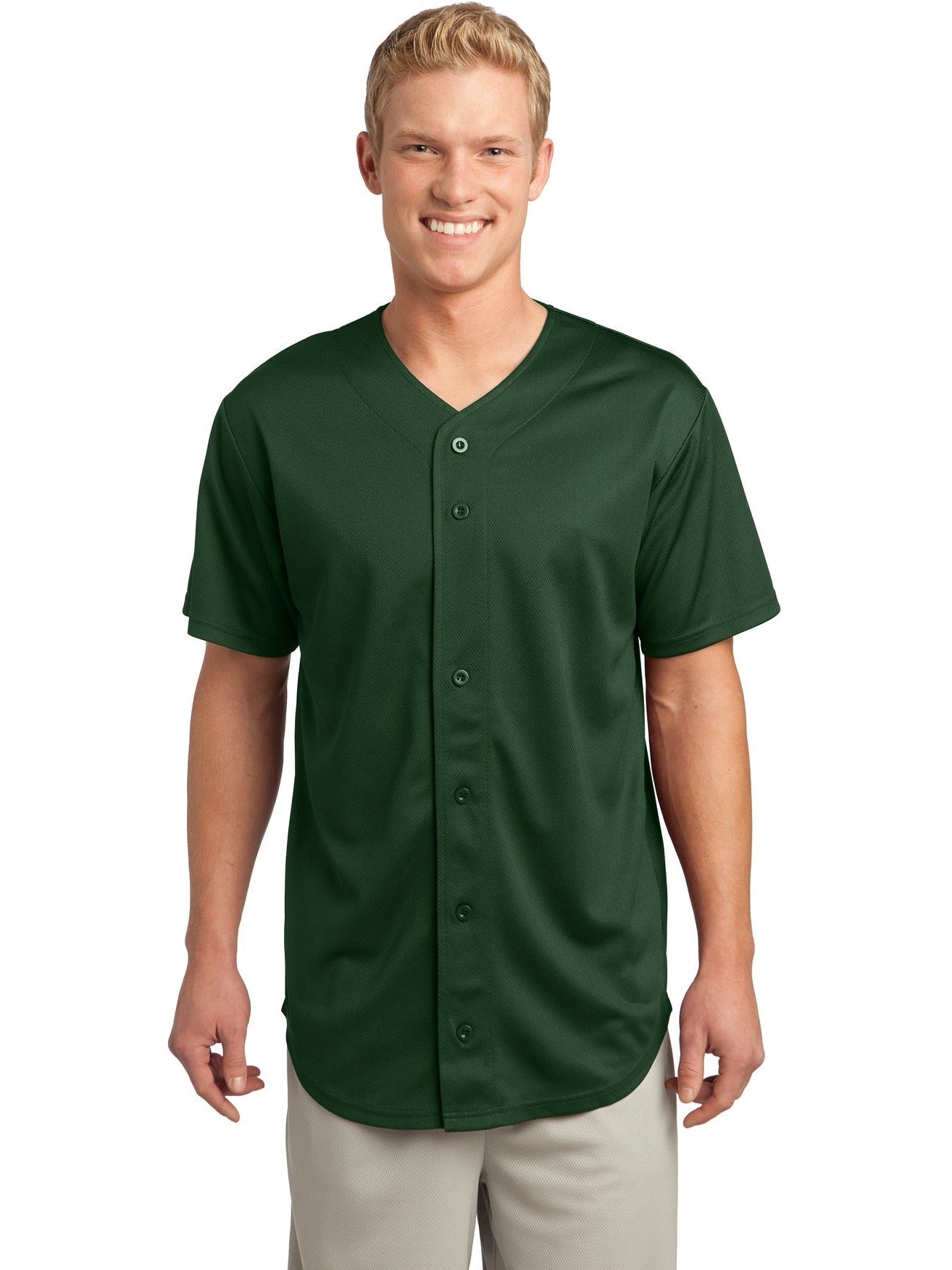 Sport-Tek Posicharge Tough Mesh Full-Button Jersey-Regular-Sport-Tek-Forest Green-S-Thread Logic