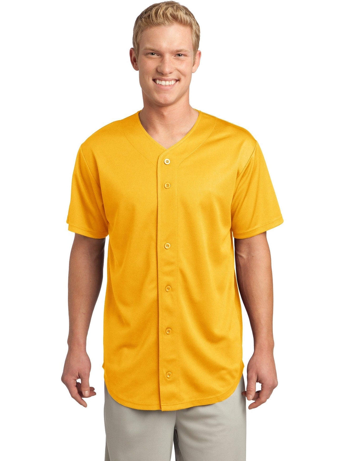 Sport-Tek Posicharge Tough Mesh Full-Button Jersey-Regular-Sport-Tek-Gold-S-Thread Logic