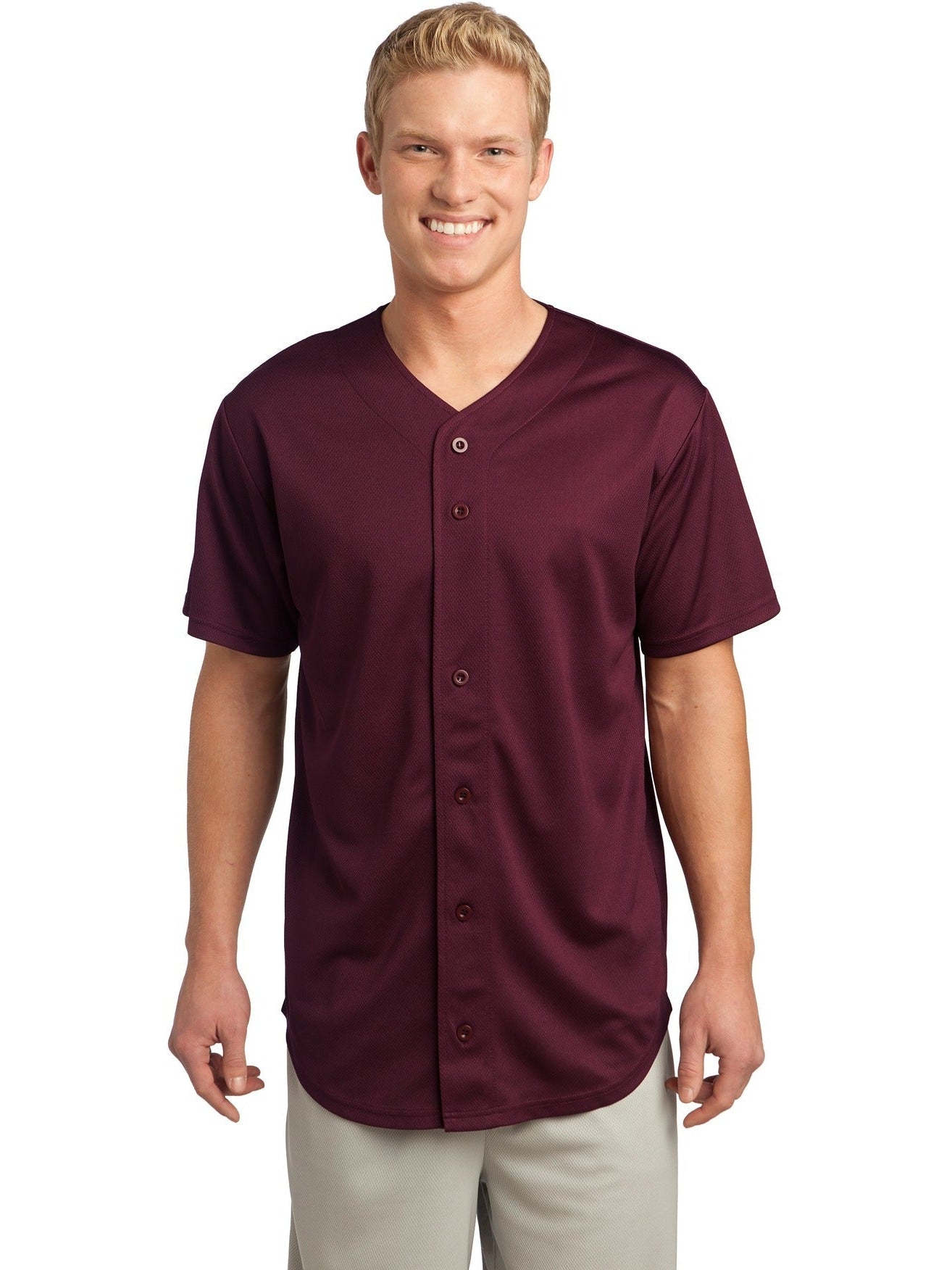 Sport-Tek Posicharge Tough Mesh Full-Button Jersey-Regular-Sport-Tek-Maroon-S-Thread Logic