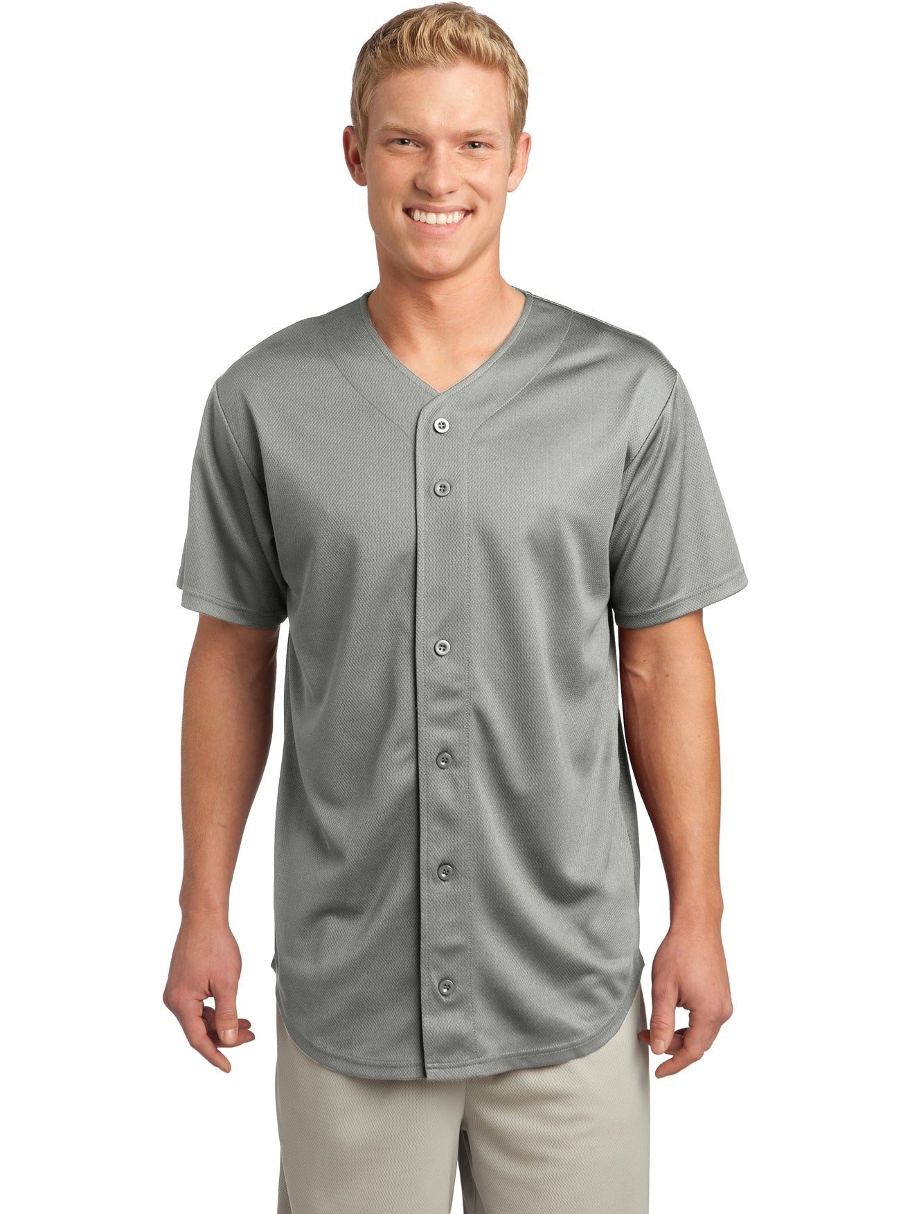 Sport-Tek Posicharge Tough Mesh Full-Button Jersey-Regular-Sport-Tek-Silver-S-Thread Logic