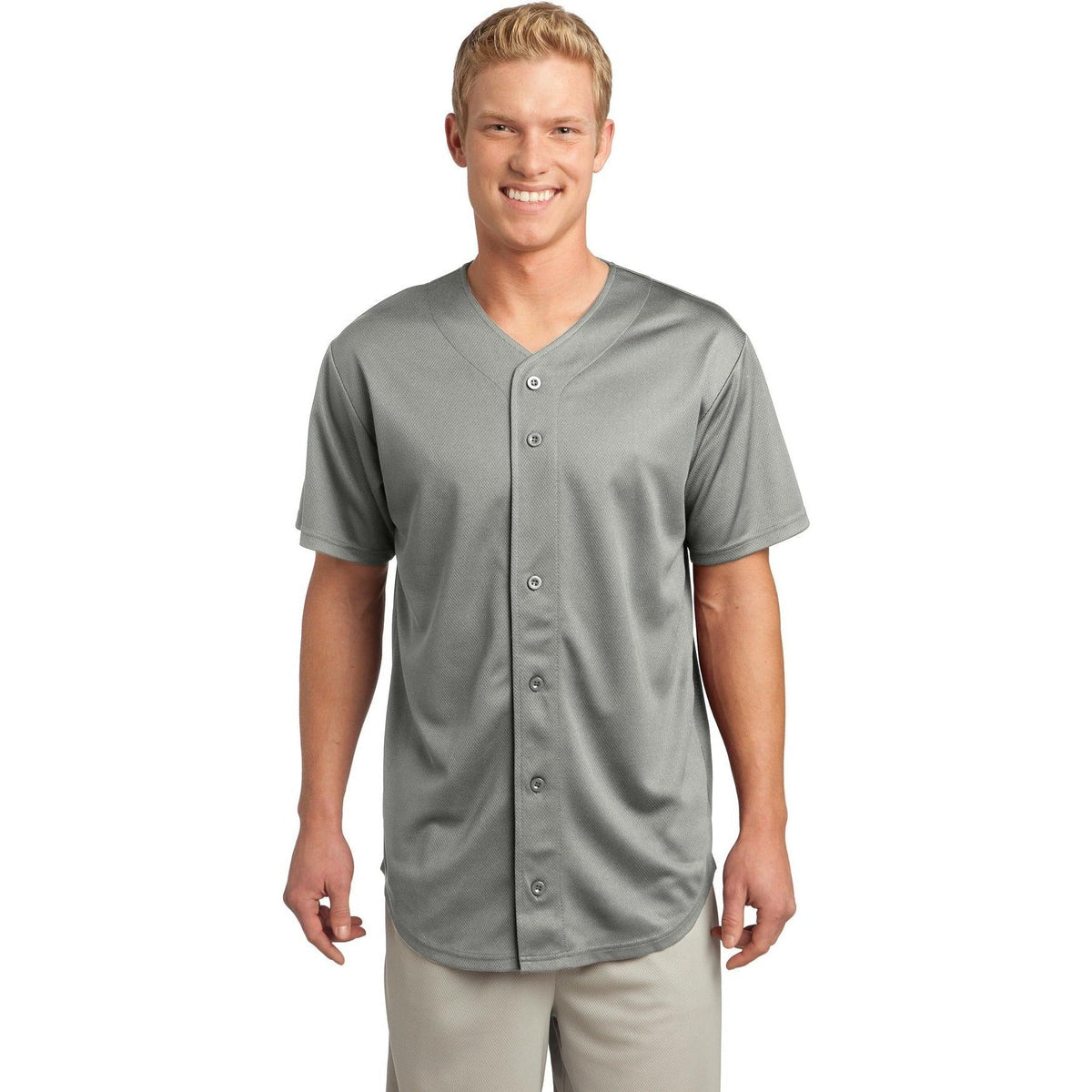 no-logo Sport-Tek Posicharge Tough Mesh Full-Button Jersey-Regular-Sport-Tek-Silver-S-Thread Logic