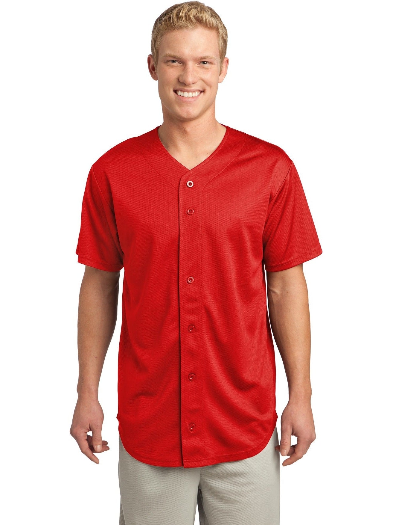 Sport-Tek Posicharge Tough Mesh Full-Button Jersey-Regular-Sport-Tek-True Red-S-Thread Logic