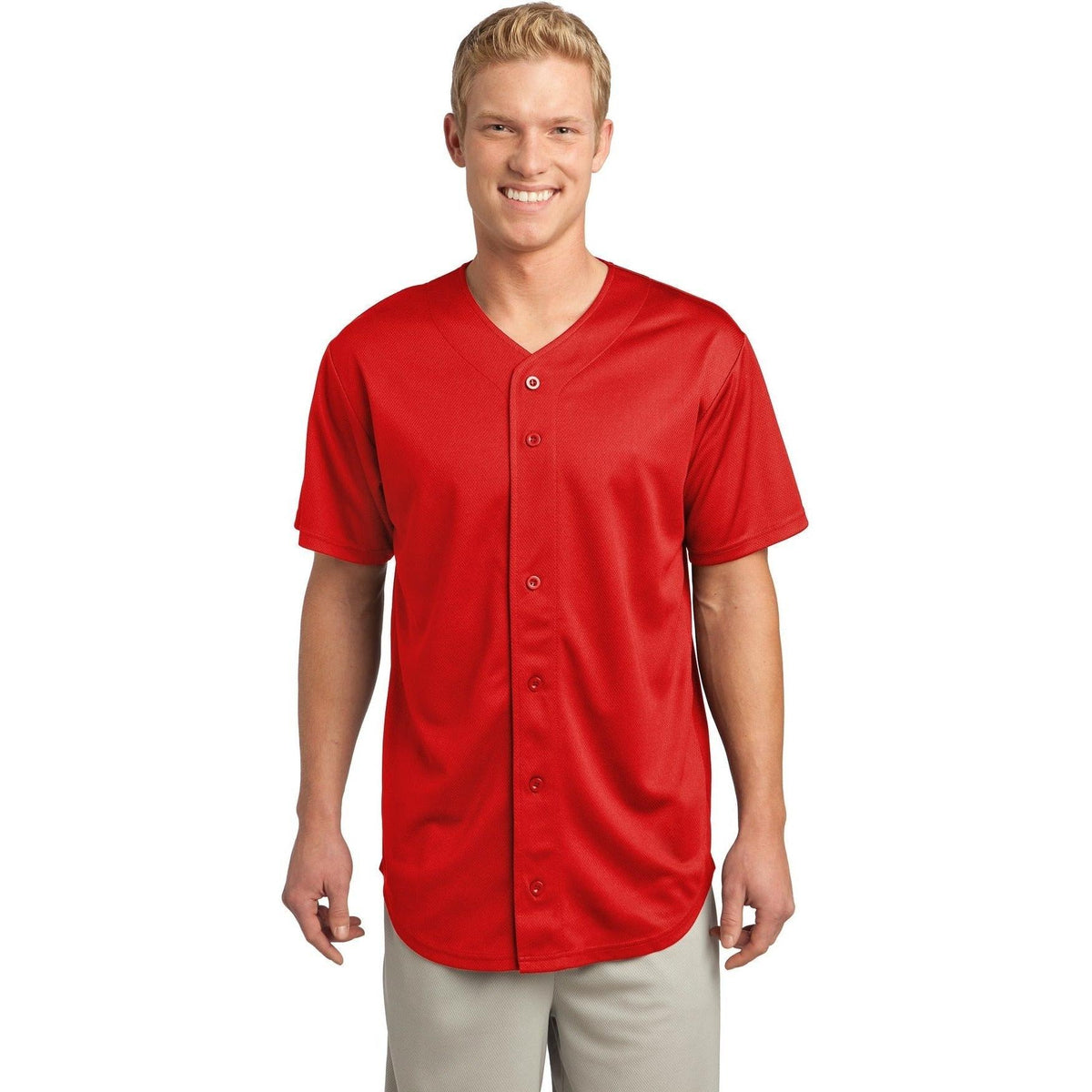 no-logo Sport-Tek Posicharge Tough Mesh Full-Button Jersey-Regular-Sport-Tek-True Red-S-Thread Logic